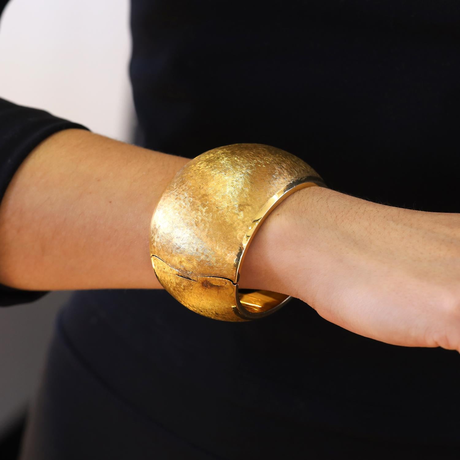 Giant Wide Italian 18K Brushed Gold Bangle Bracelet