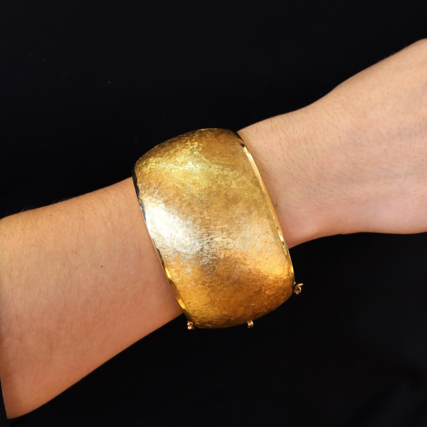 Giant Wide Italian 18K Brushed Gold Bangle Bracelet
