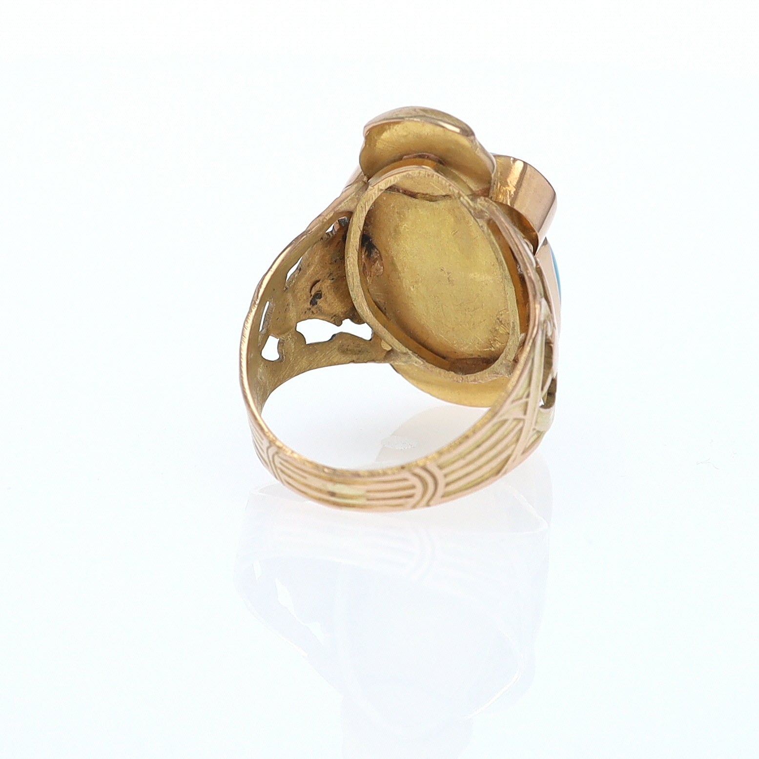 18K Gold Egyptian Revival Turquoise Scarab Ring