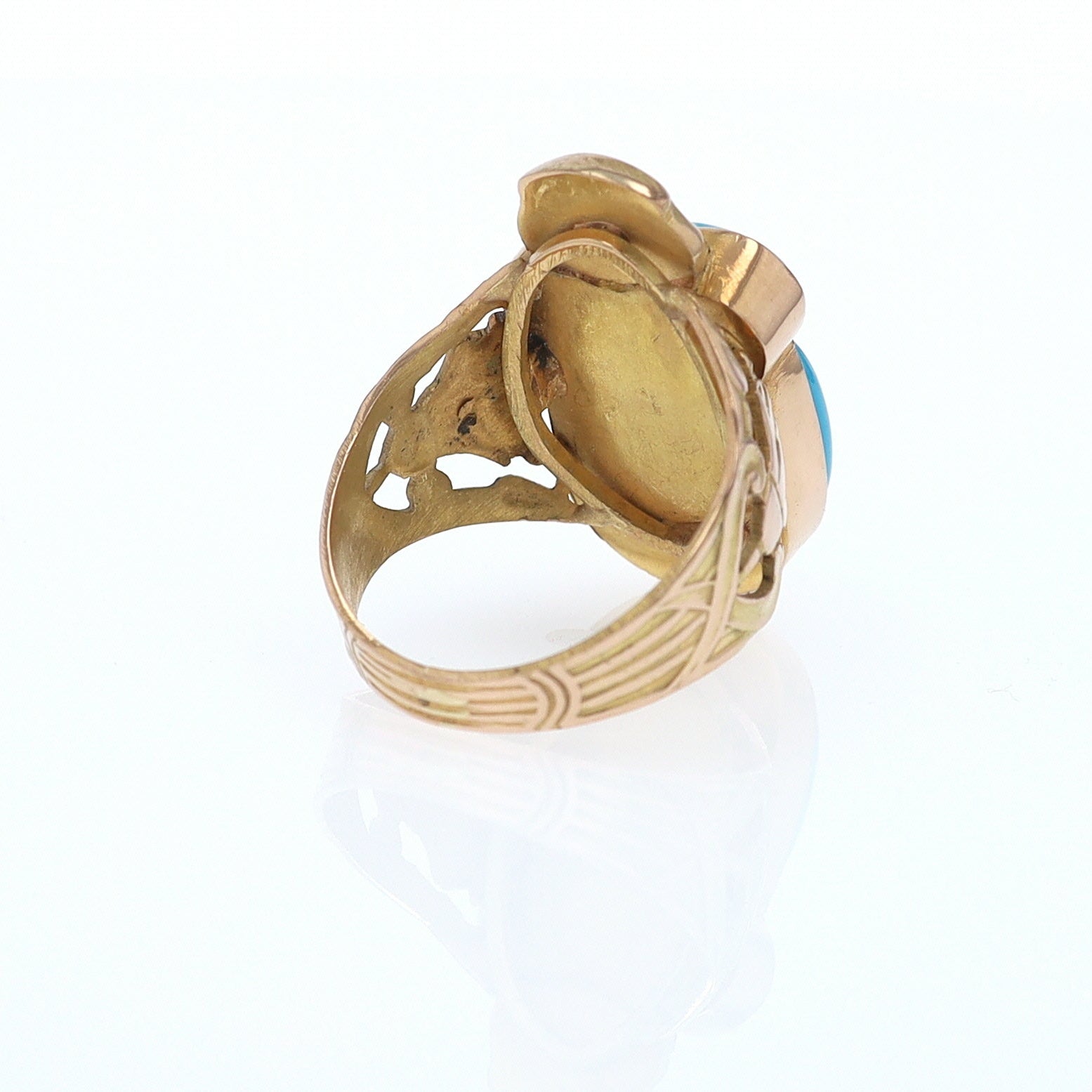 18K Gold Egyptian Revival Turquoise Scarab Ring