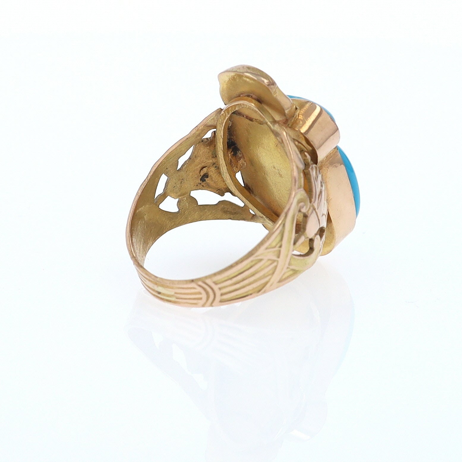 18K Gold Egyptian Revival Turquoise Scarab Ring