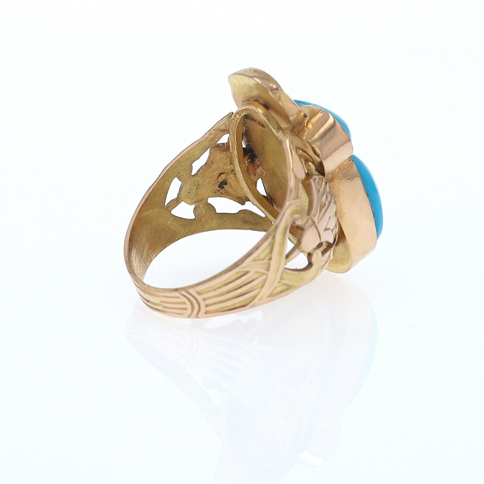 18K Gold Egyptian Revival Turquoise Scarab Ring