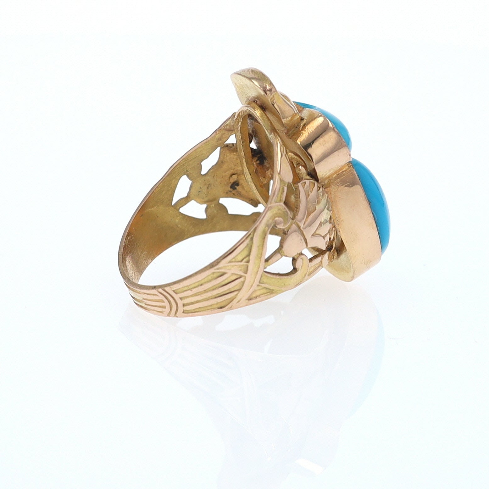 18K Gold Egyptian Revival Turquoise Scarab Ring