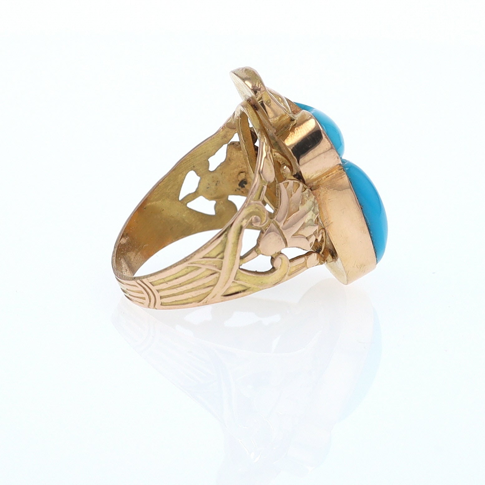 18K Gold Egyptian Revival Turquoise Scarab Ring