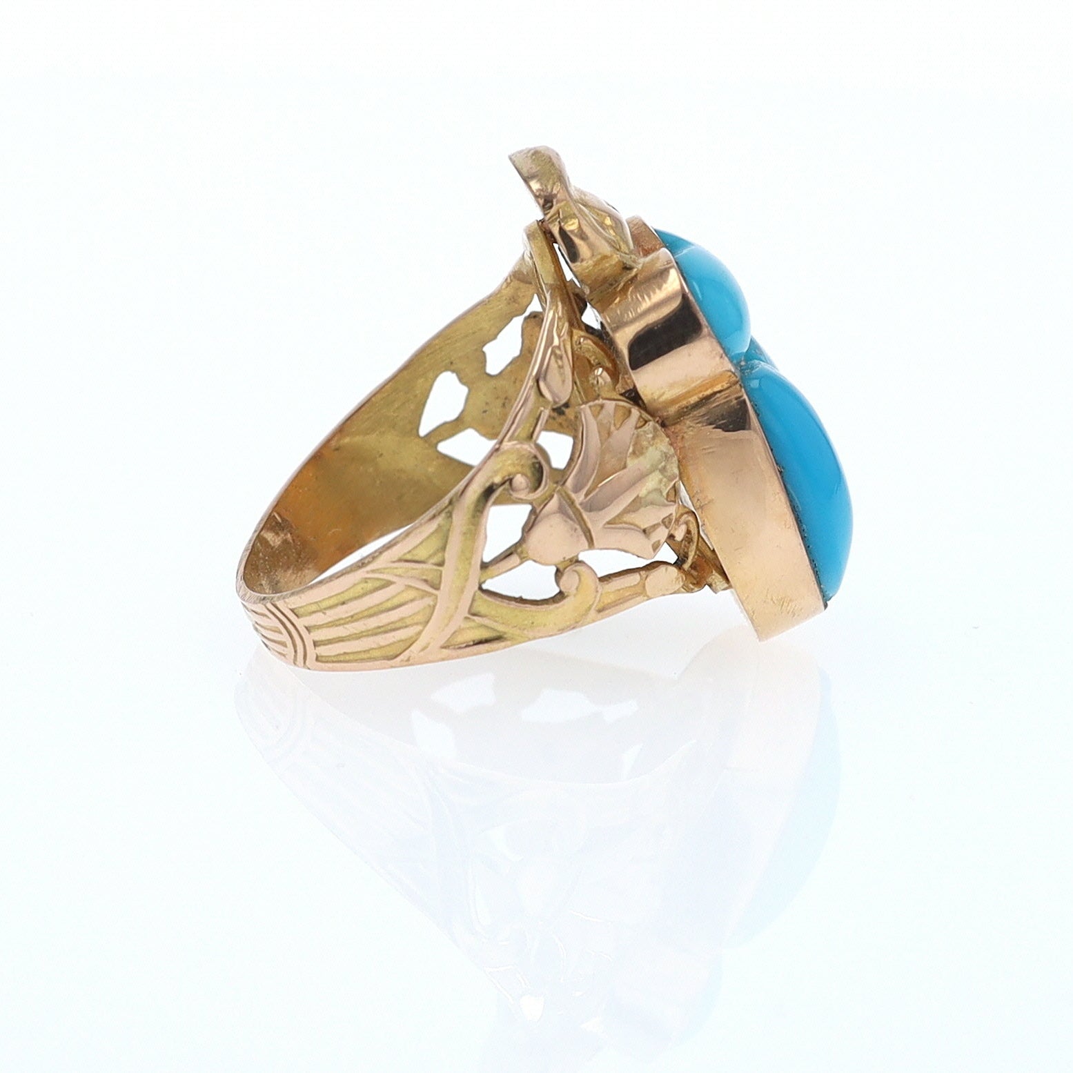 18K Gold Egyptian Revival Turquoise Scarab Ring