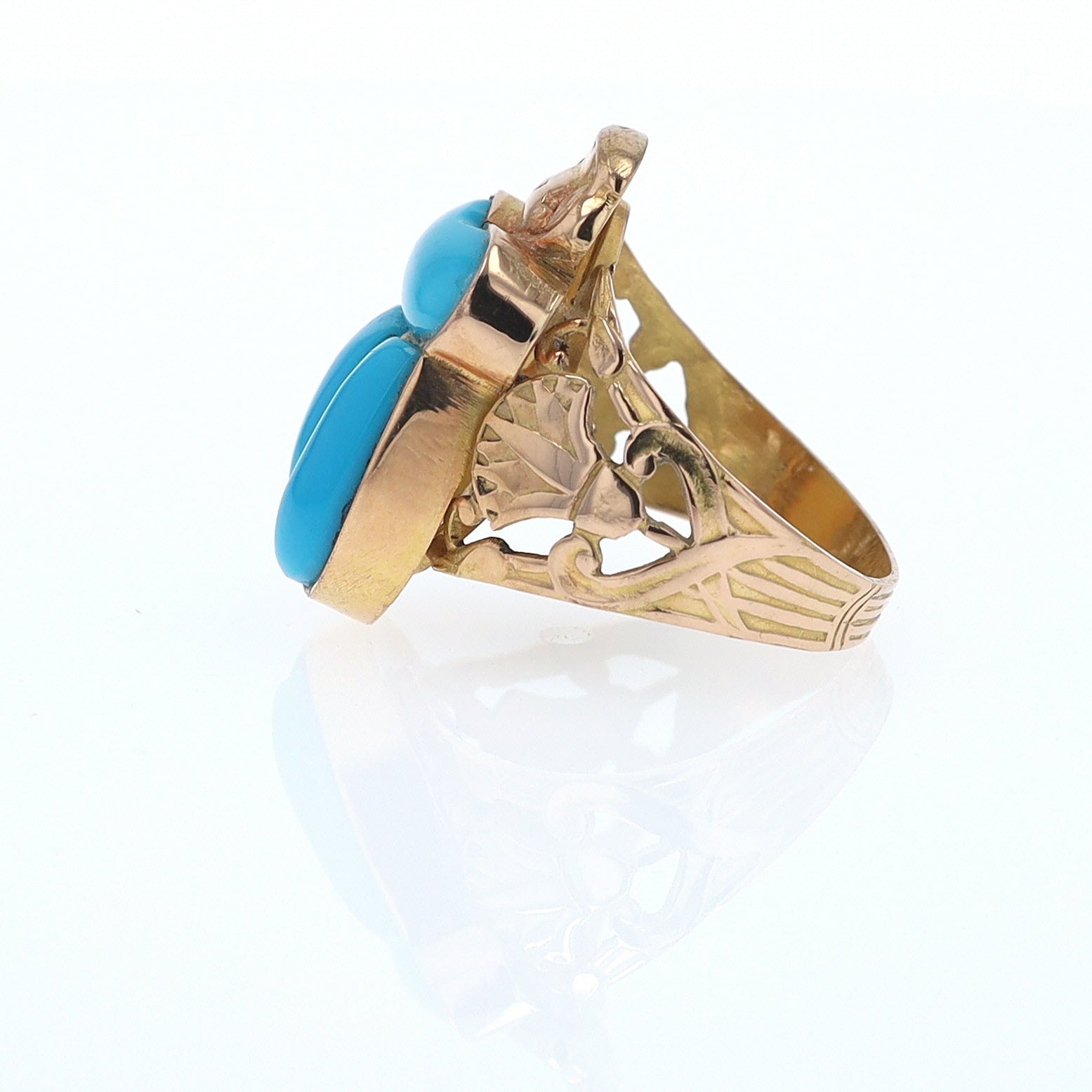 18K Gold Egyptian Revival Turquoise Scarab Ring