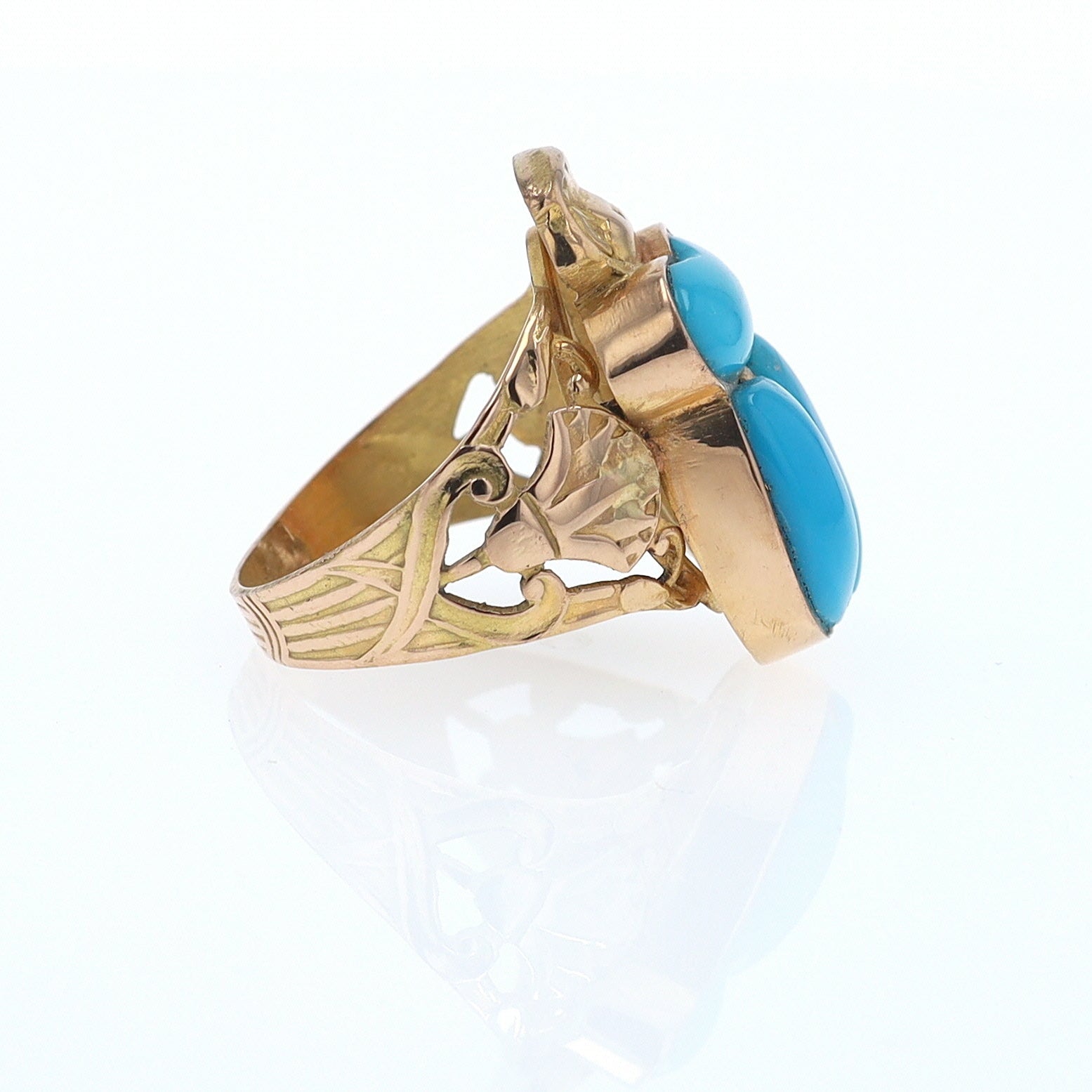 18K Gold Egyptian Revival Turquoise Scarab Ring