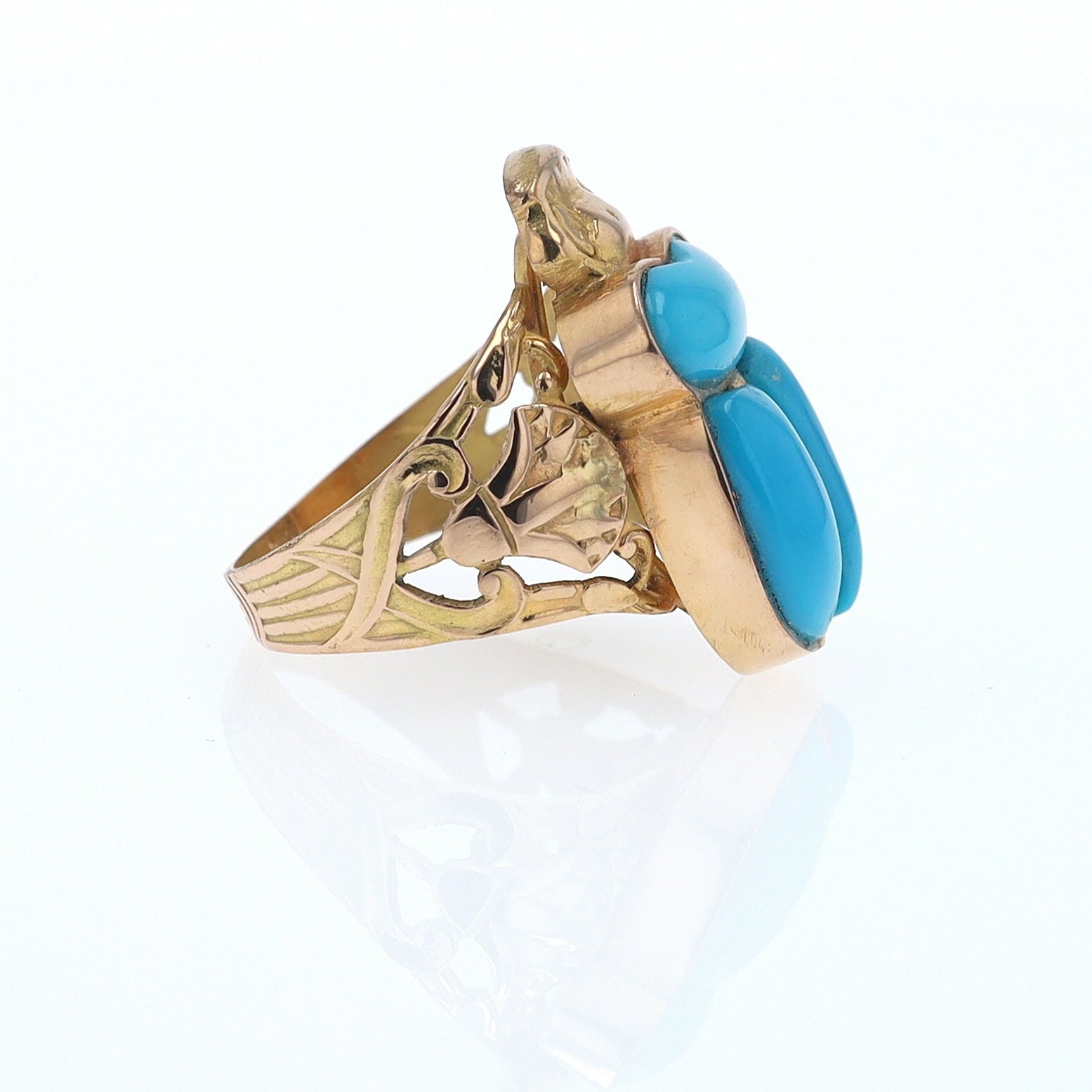 18K Gold Egyptian Revival Turquoise Scarab Ring