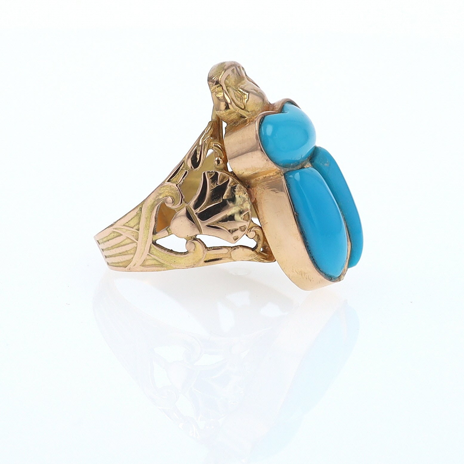 18K Gold Egyptian Revival Turquoise Scarab Ring