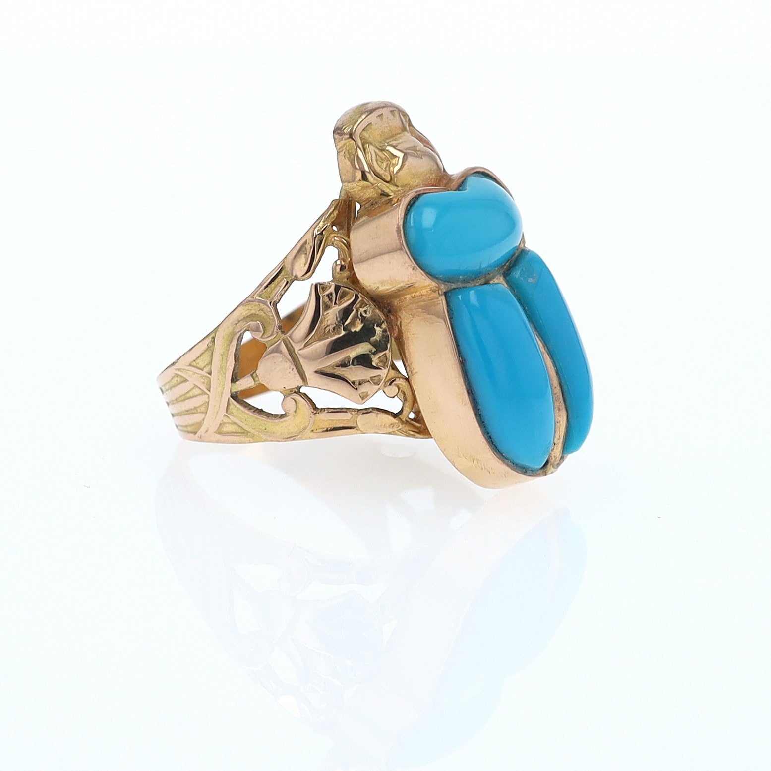 18K Gold Egyptian Revival Turquoise Scarab Ring