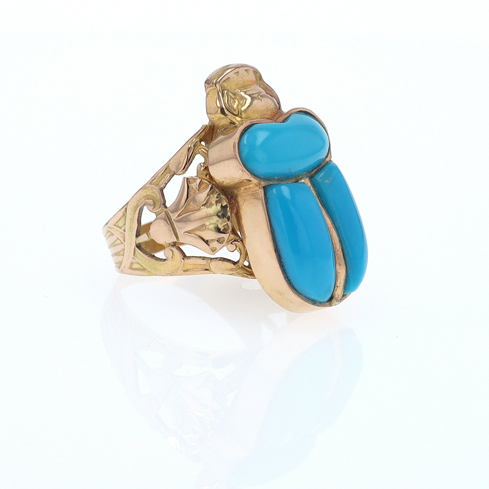 18K Gold Egyptian Revival Turquoise Scarab Ring