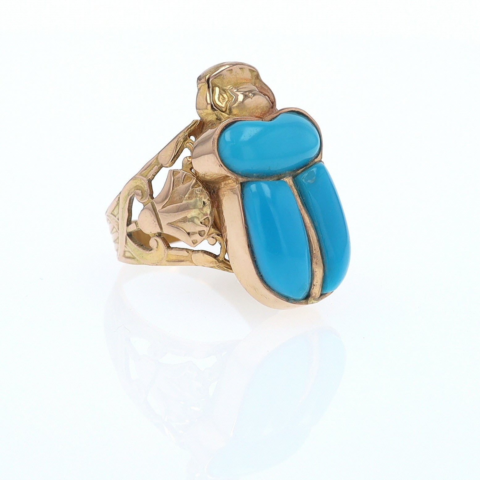 18K Gold Egyptian Revival Turquoise Scarab Ring
