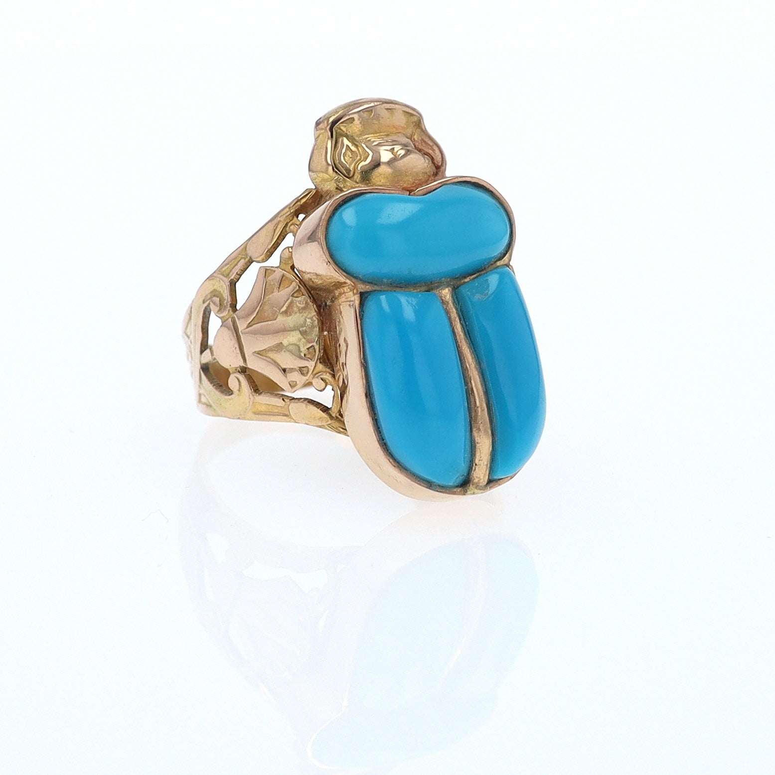 18K Gold Egyptian Revival Turquoise Scarab Ring
