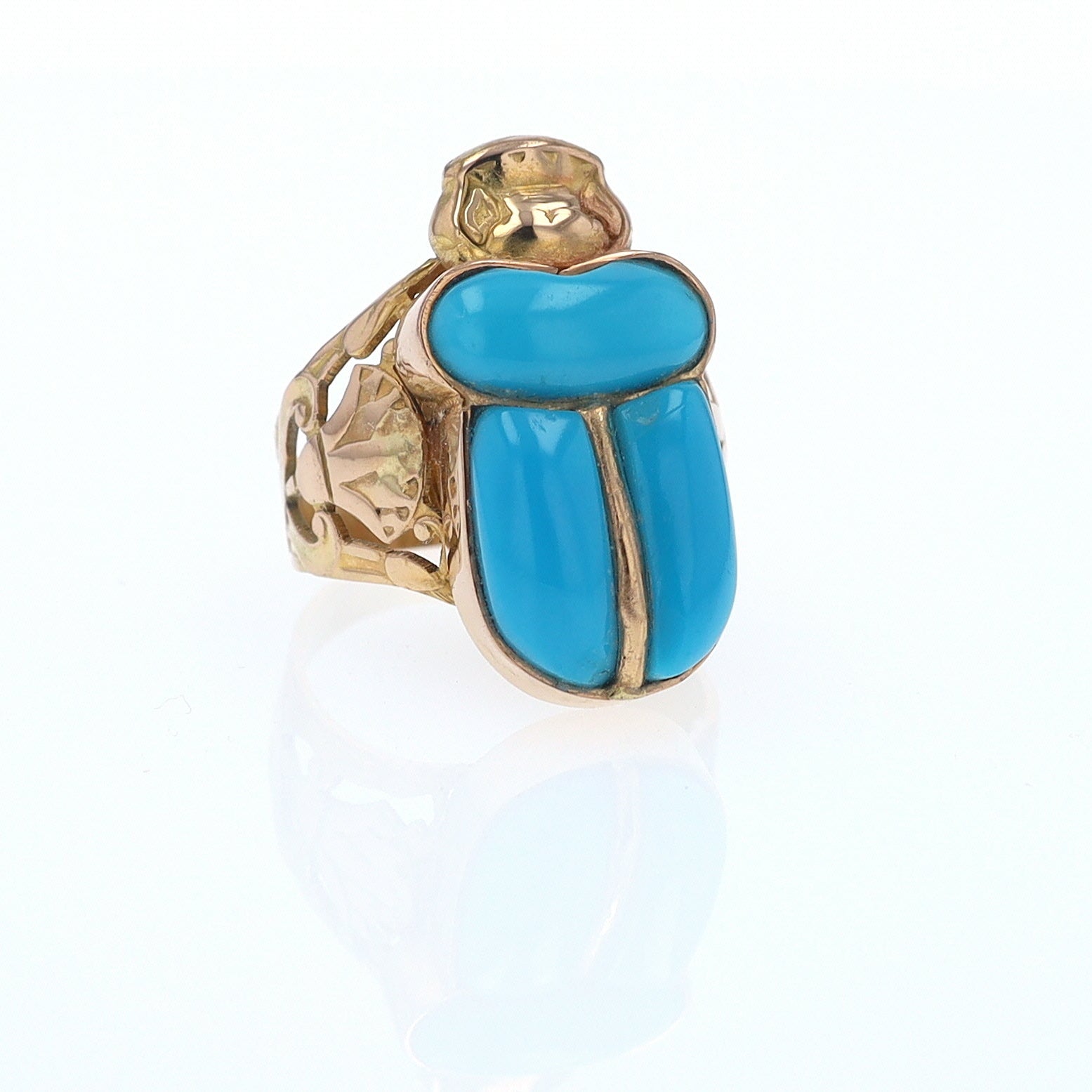 18K Gold Egyptian Revival Turquoise Scarab Ring