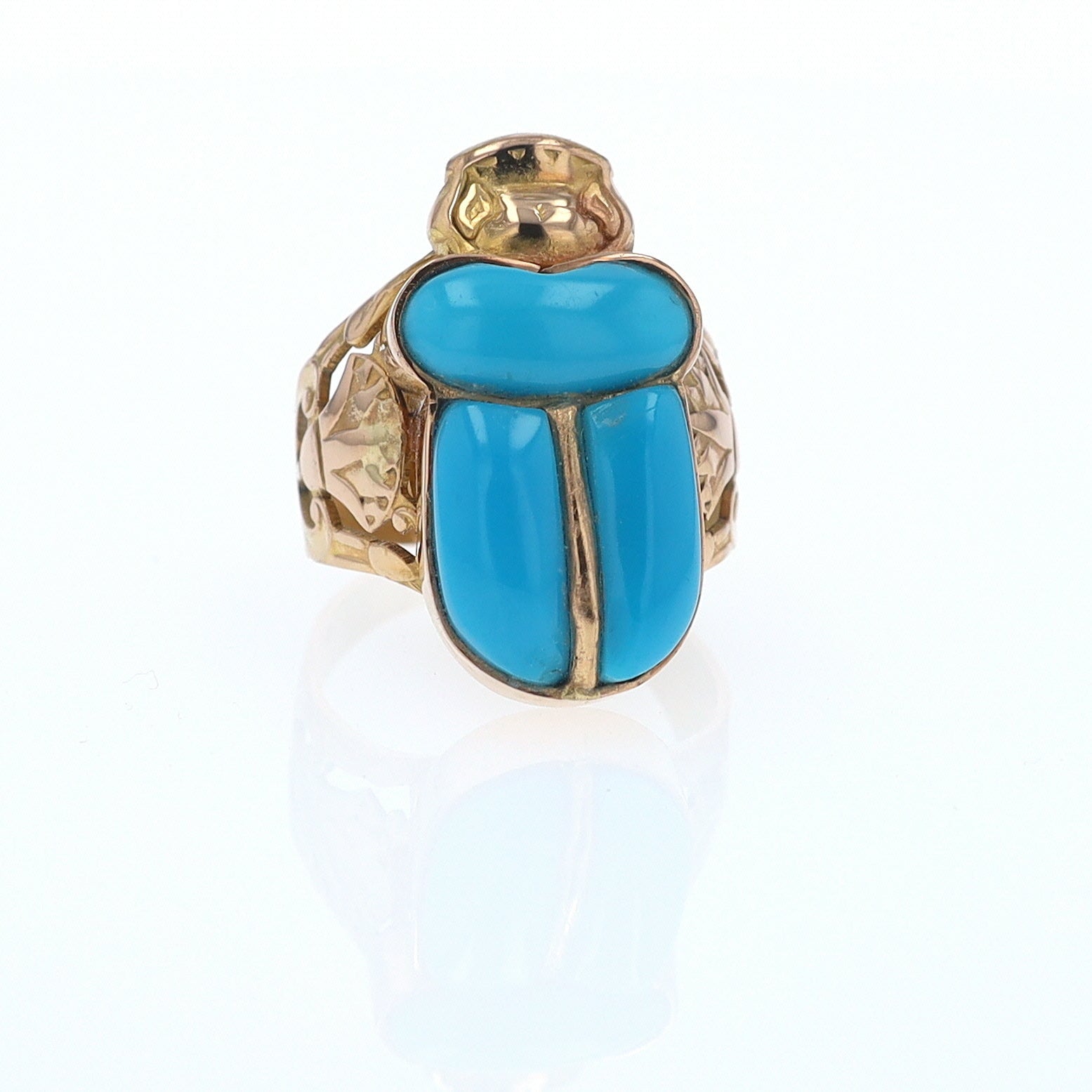 18K Gold Egyptian Revival Turquoise Scarab Ring
