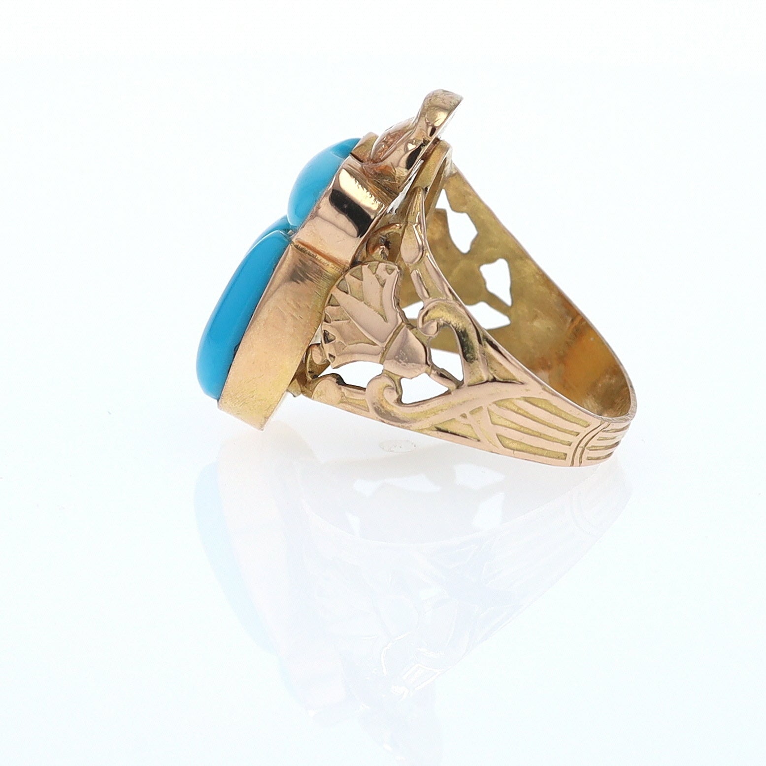 18K Gold Egyptian Revival Turquoise Scarab Ring