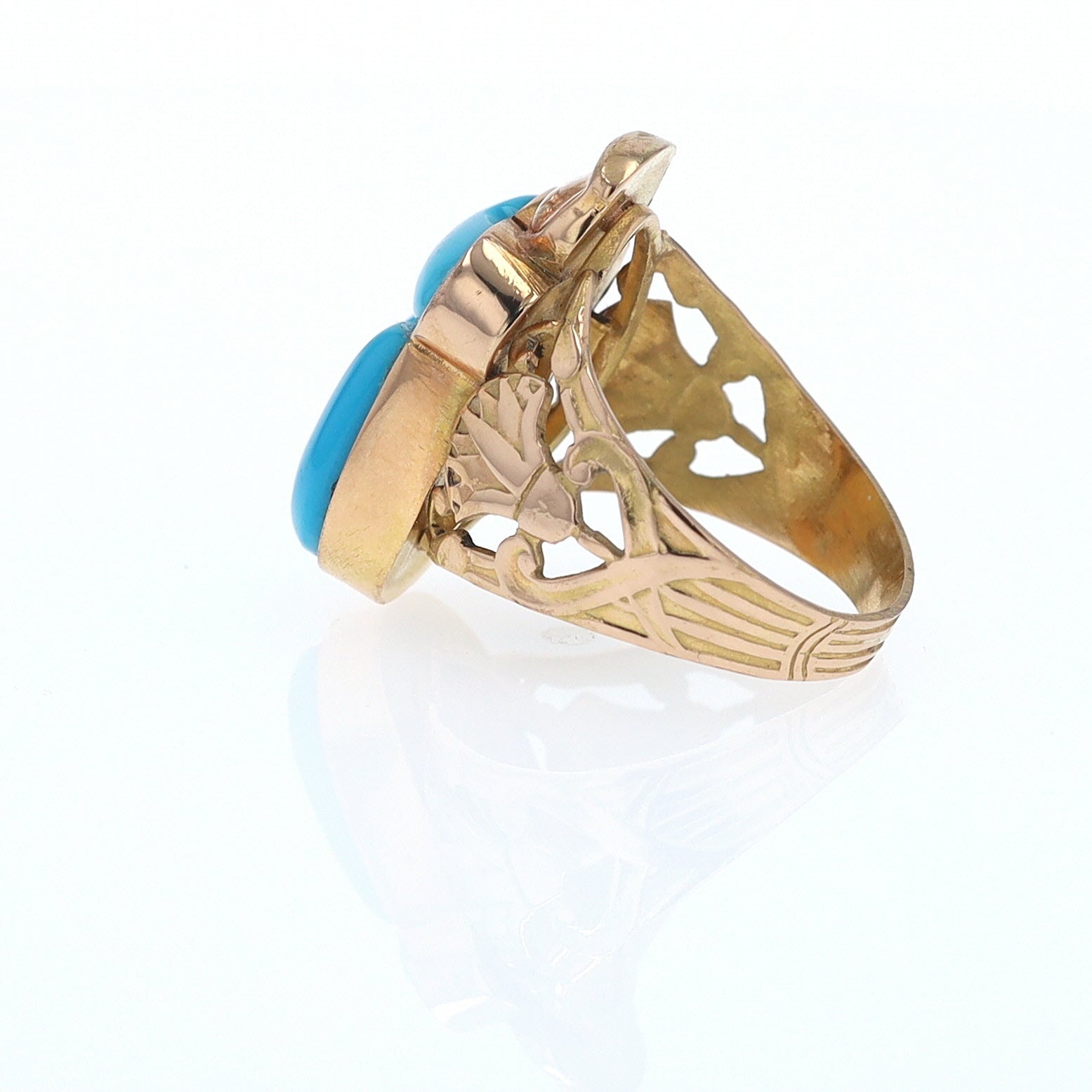 18K Gold Egyptian Revival Turquoise Scarab Ring