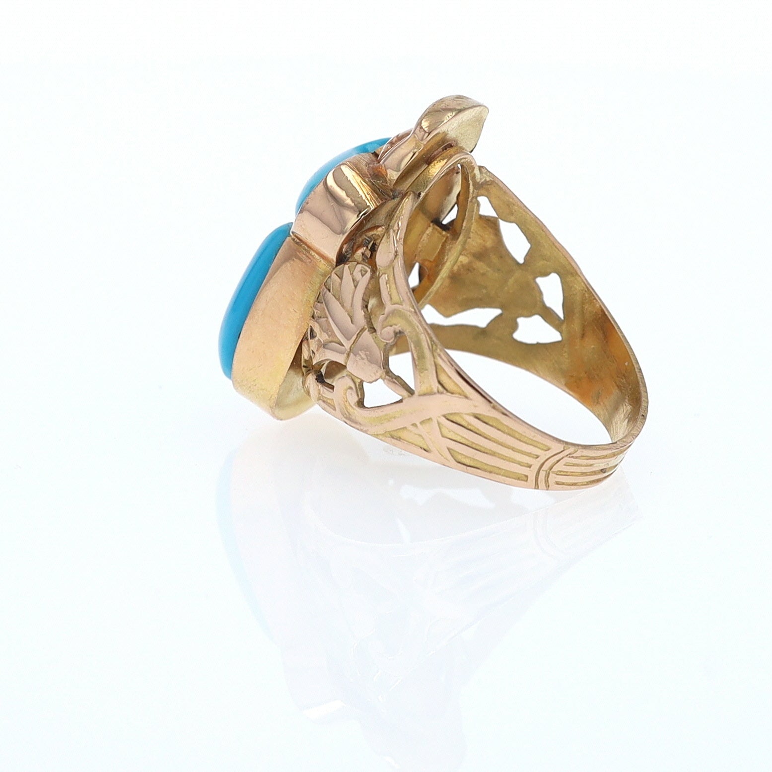 18K Gold Egyptian Revival Turquoise Scarab Ring