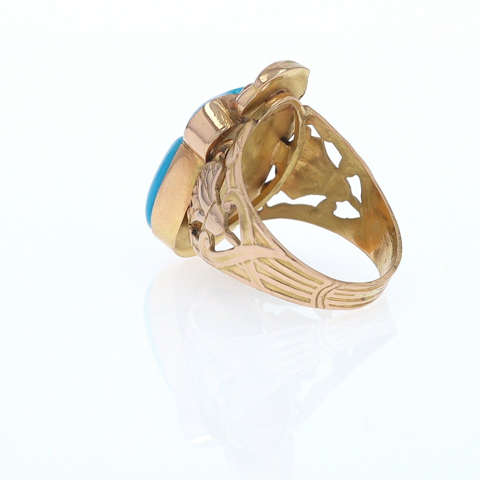 18K Gold Egyptian Revival Turquoise Scarab Ring