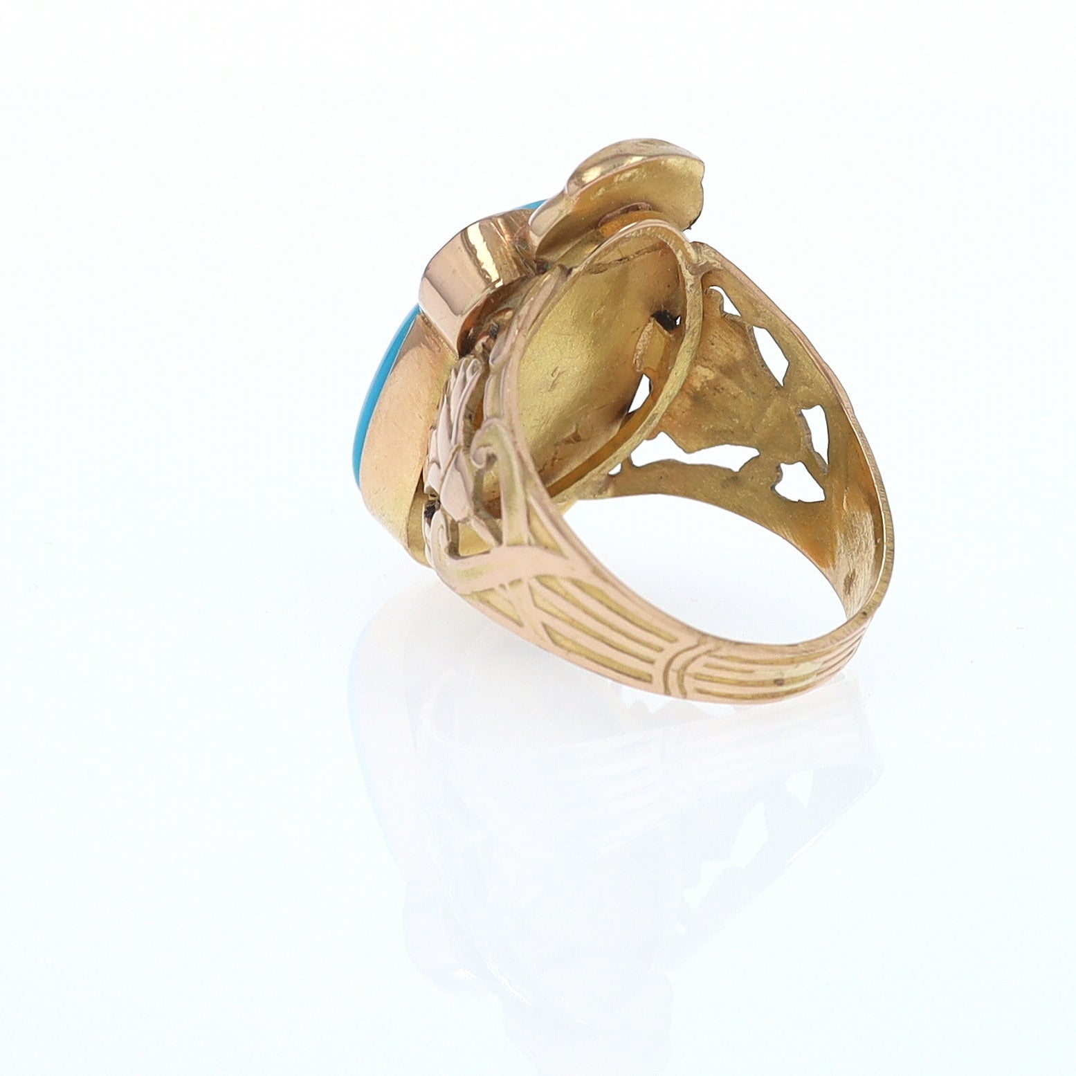 18K Gold Egyptian Revival Turquoise Scarab Ring