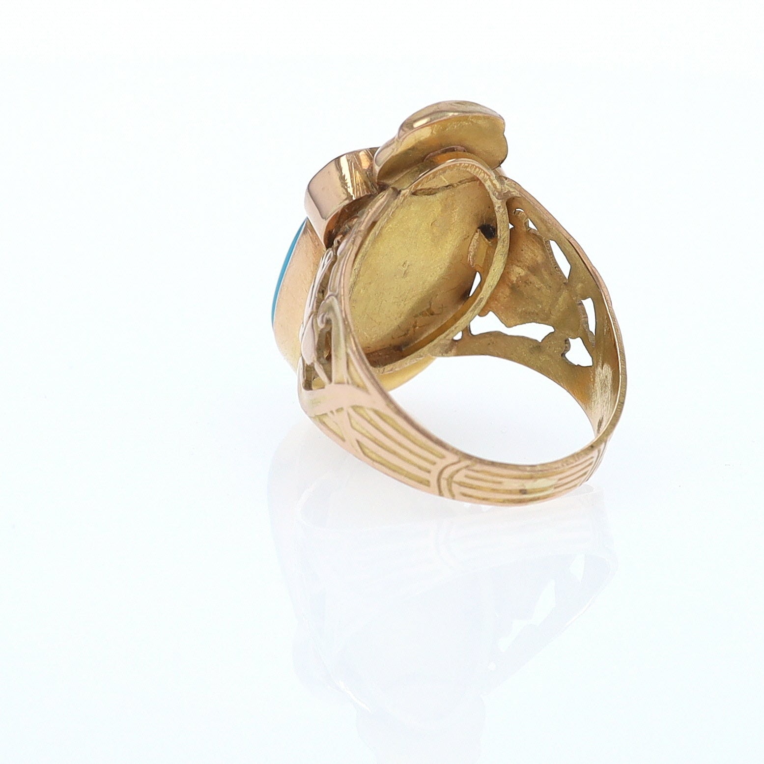 18K Gold Egyptian Revival Turquoise Scarab Ring