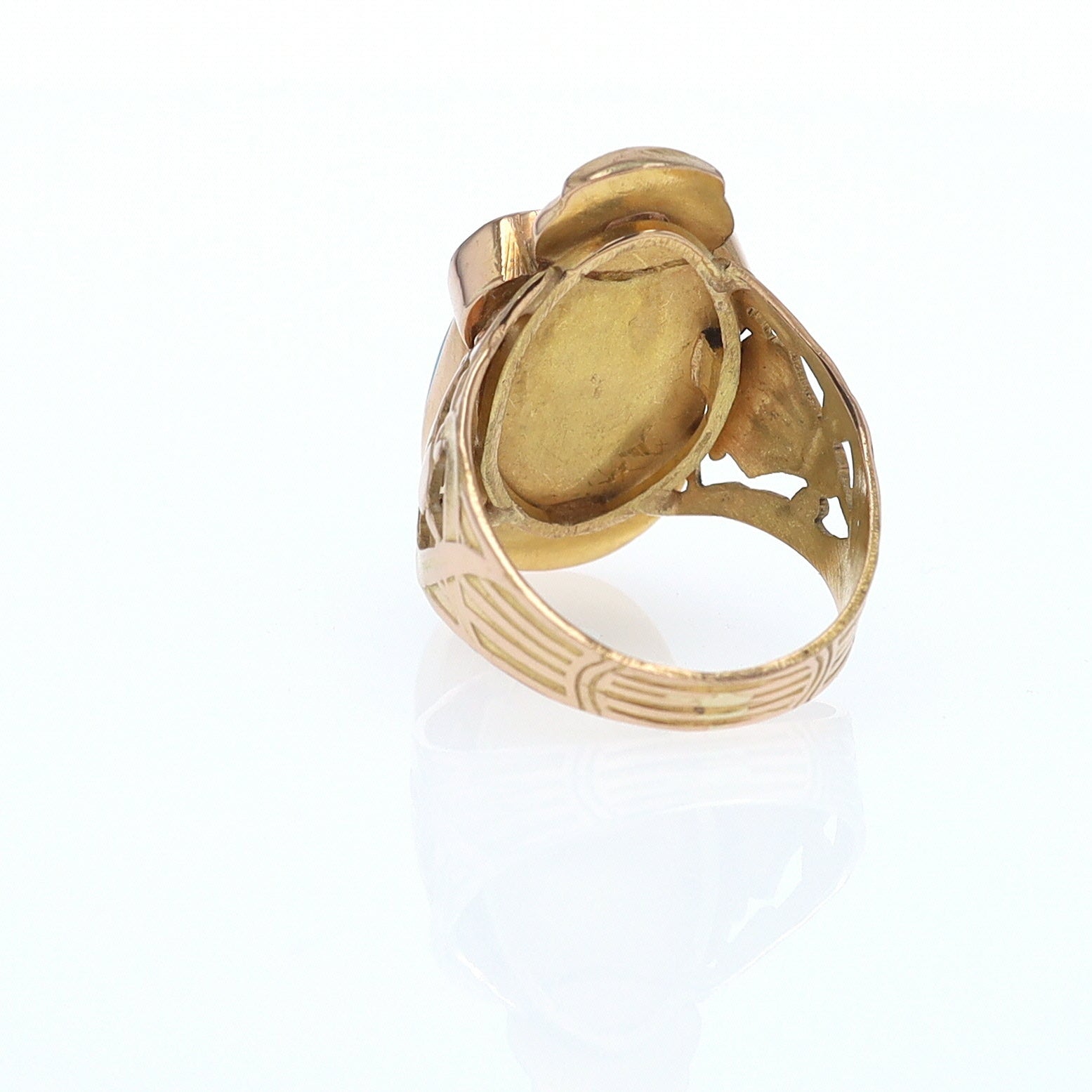 18K Gold Egyptian Revival Turquoise Scarab Ring