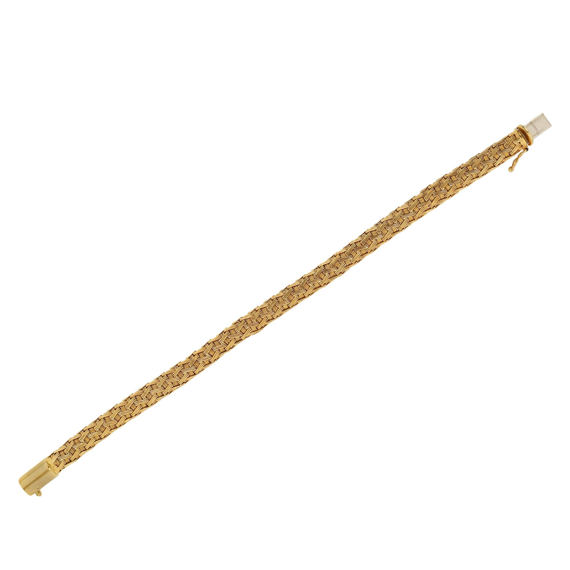Italian 18k Yellow Gold Woven Mesh Bombé Bangle Bracelet