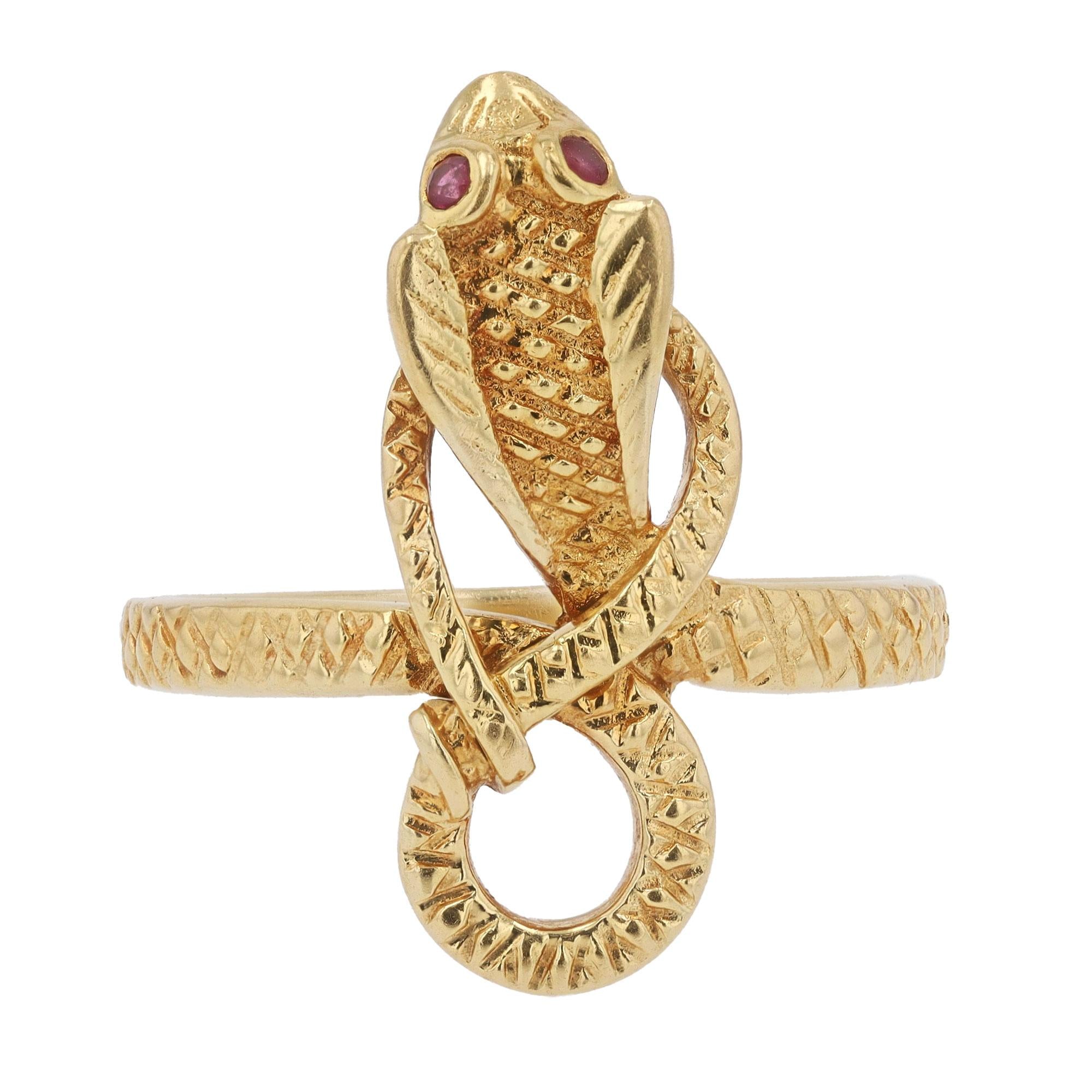 Vintage Egyptian Revival Cleopatra's 18k Yellow Gold Snake Ring