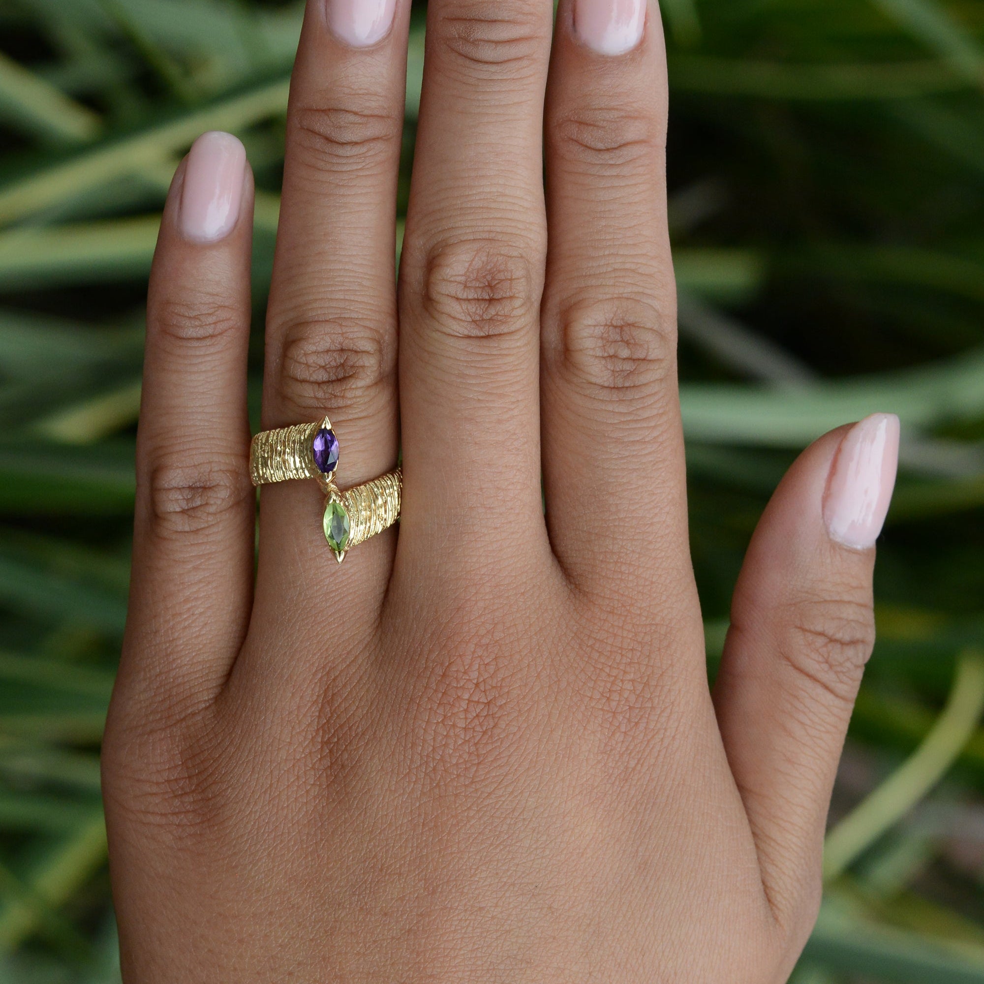 1960s Brutalist Amethyst & Peridot Toi Et Moi Ring