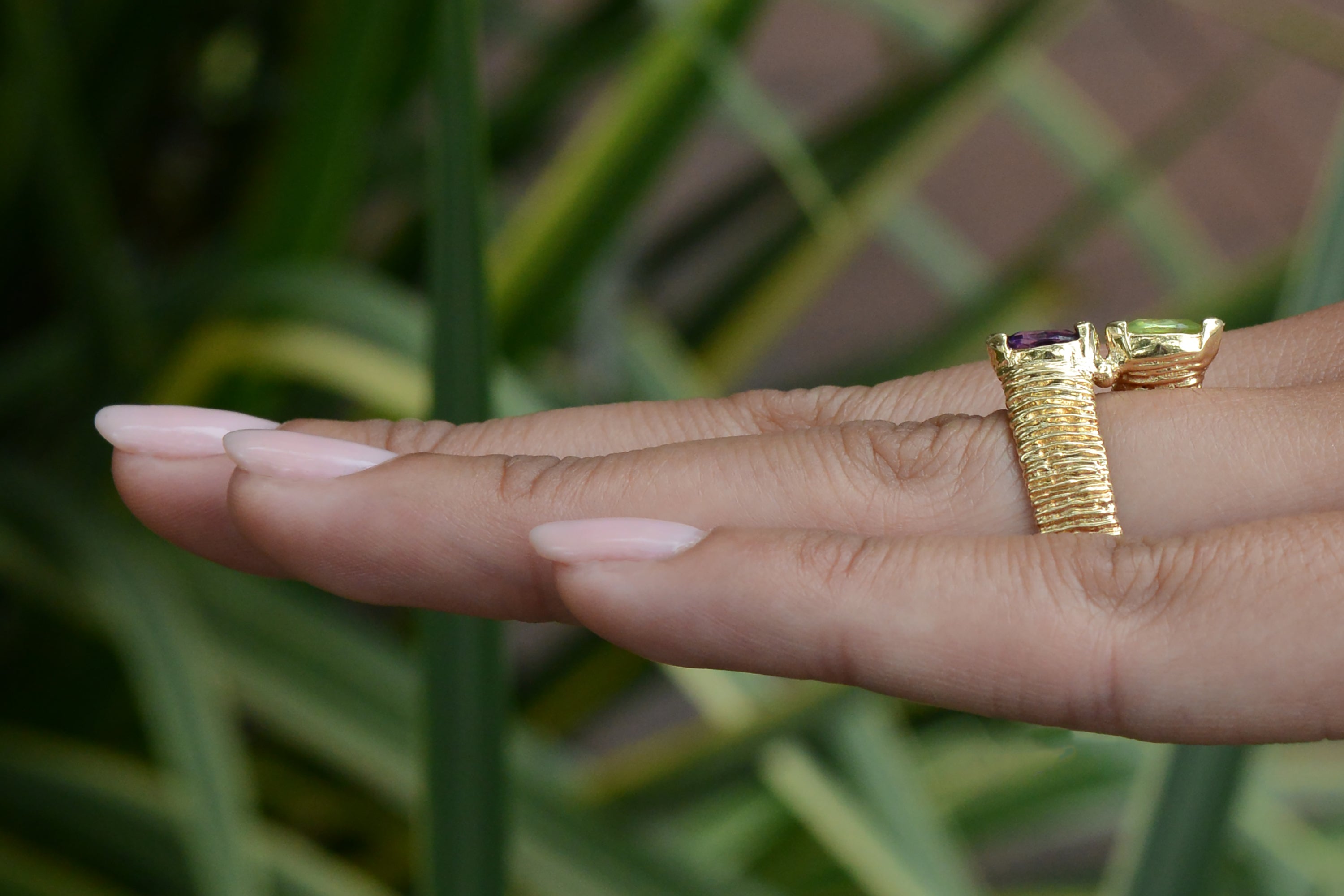 1960s Brutalist Amethyst & Peridot Toi Et Moi Ring