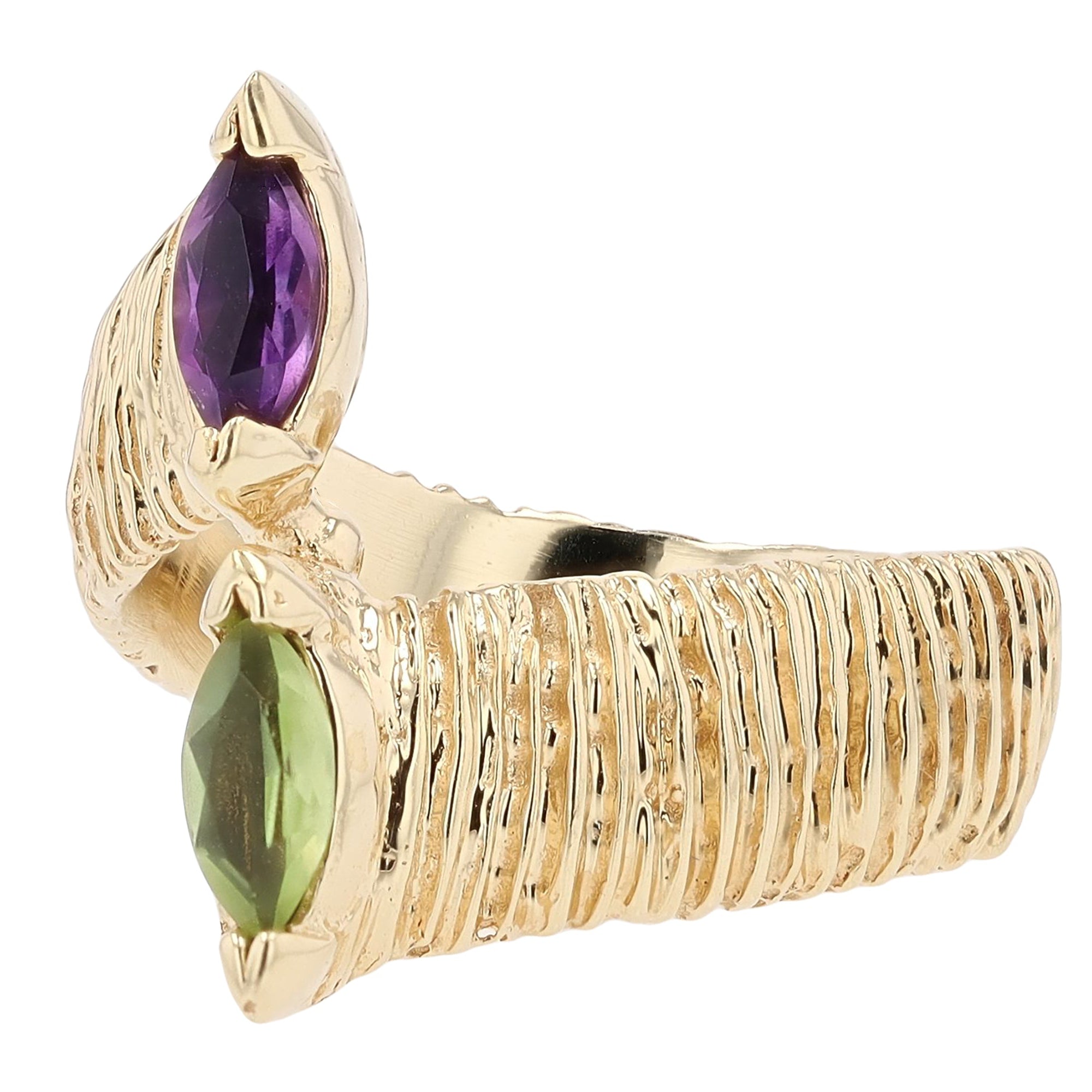 1960s Brutalist Amethyst & Peridot Toi Et Moi Ring