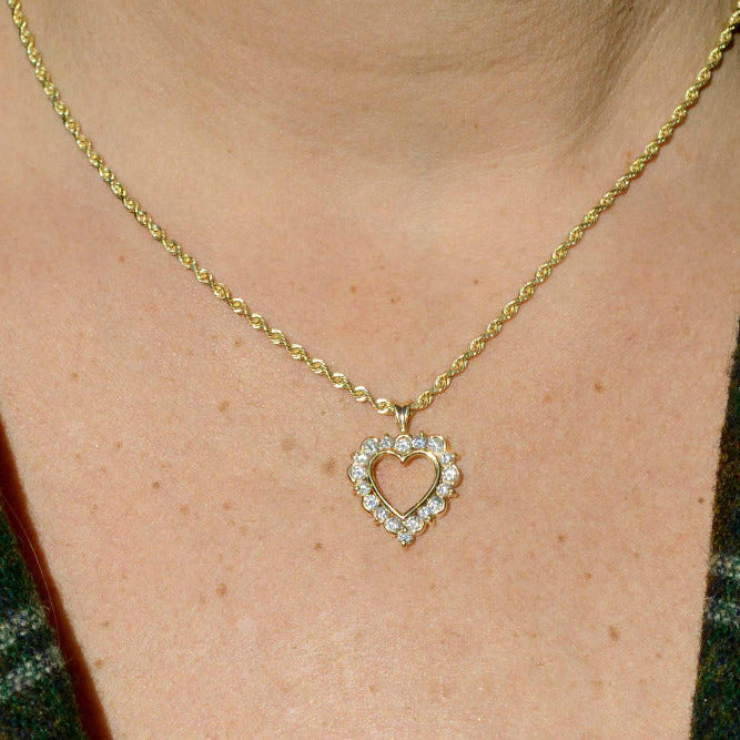1960s Vintage 14K Gold & Diamond Heart Necklace