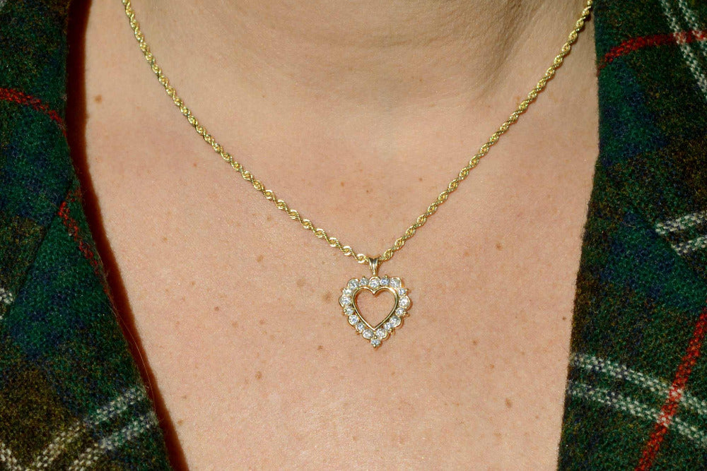 1960s Vintage 14K Gold & Diamond Heart Necklace