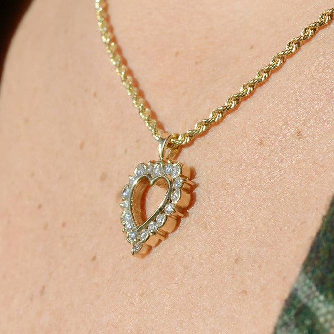 1960s Vintage 14K Gold & Diamond Heart Necklace