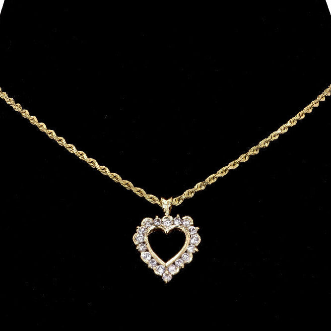 1960s Vintage 14K Gold & Diamond Heart Necklace