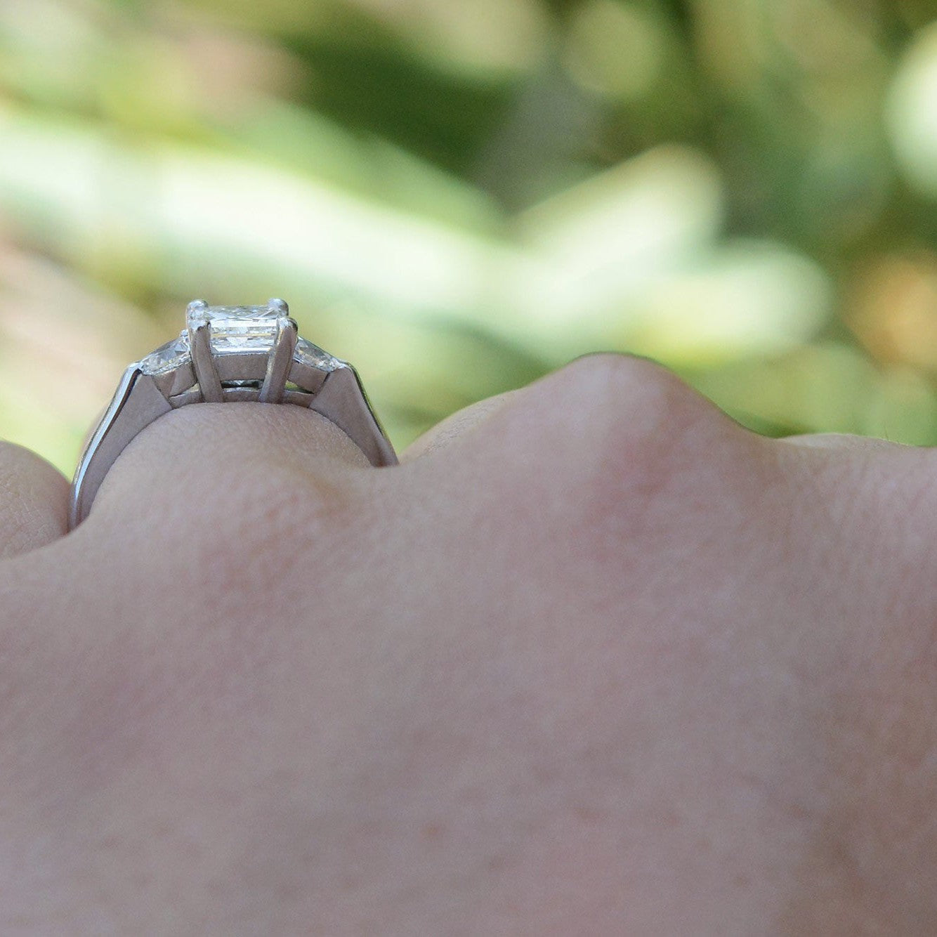 1.08 Carat Princess Cut Diamond 3 Stone Engagement Ring