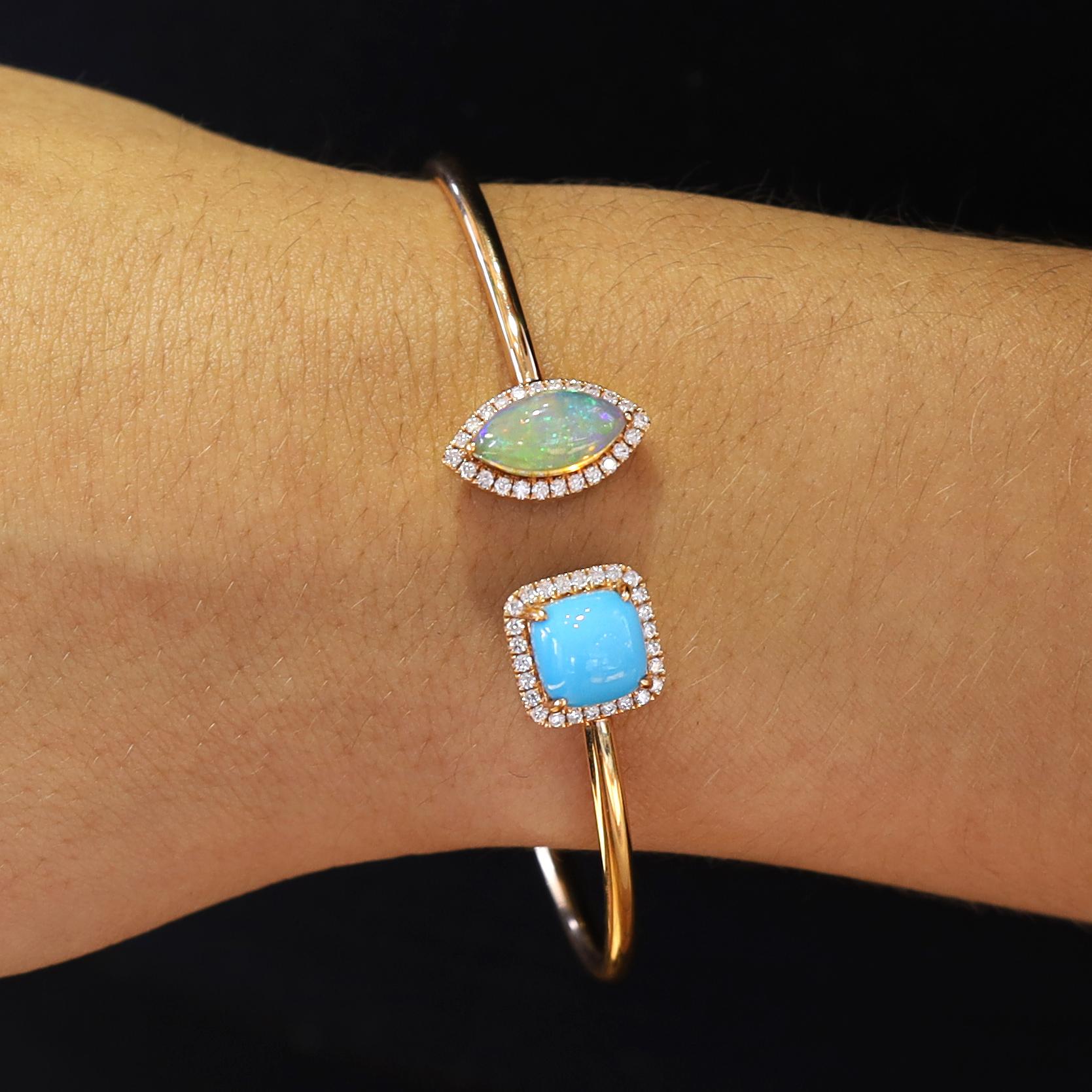 YAEL Designs 4 Carat TW Opal Turquoise Diamond 18k Rose Gold Bangle