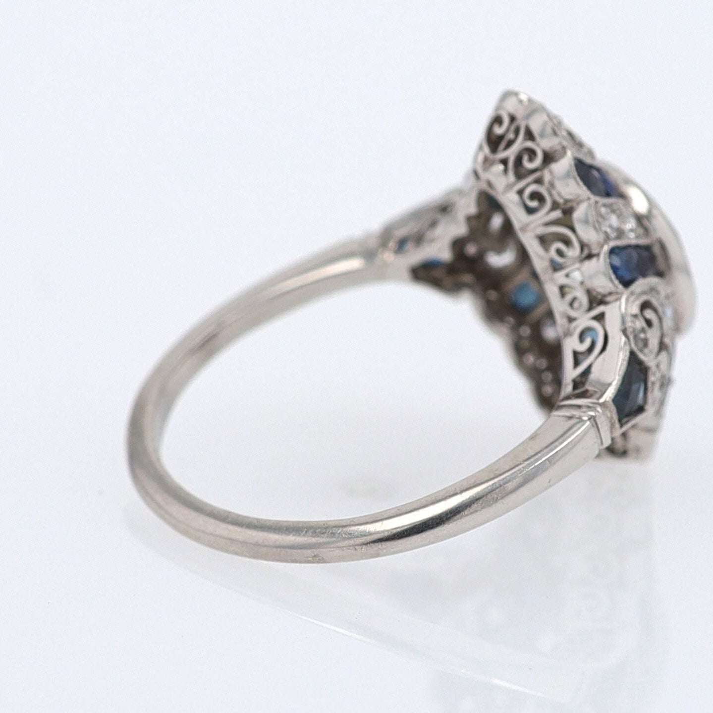 1.52 Carat Art Deco Style Diamond & Sapphire Engagement Ring