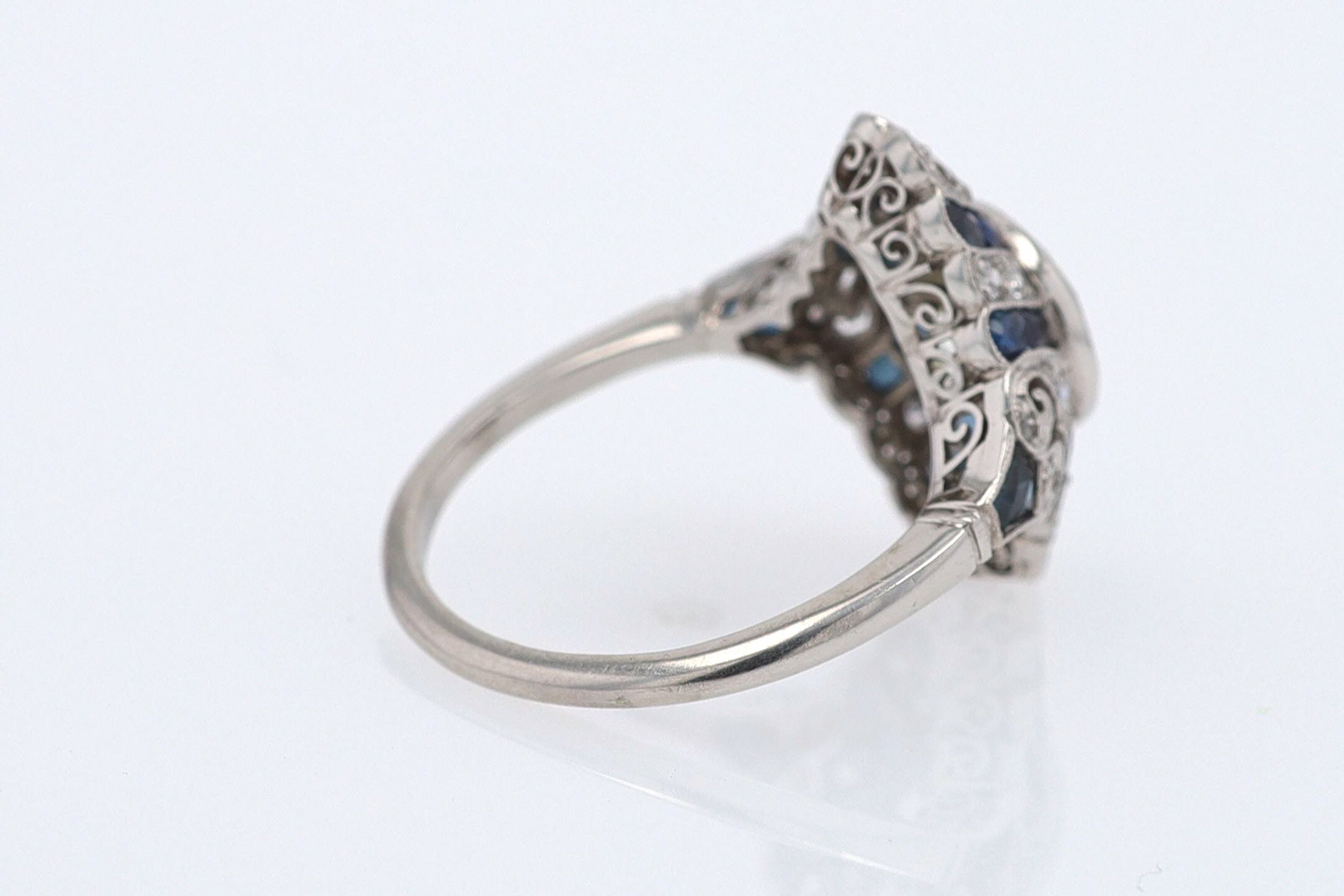 1.52 Carat Art Deco Style Diamond & Sapphire Engagement Ring