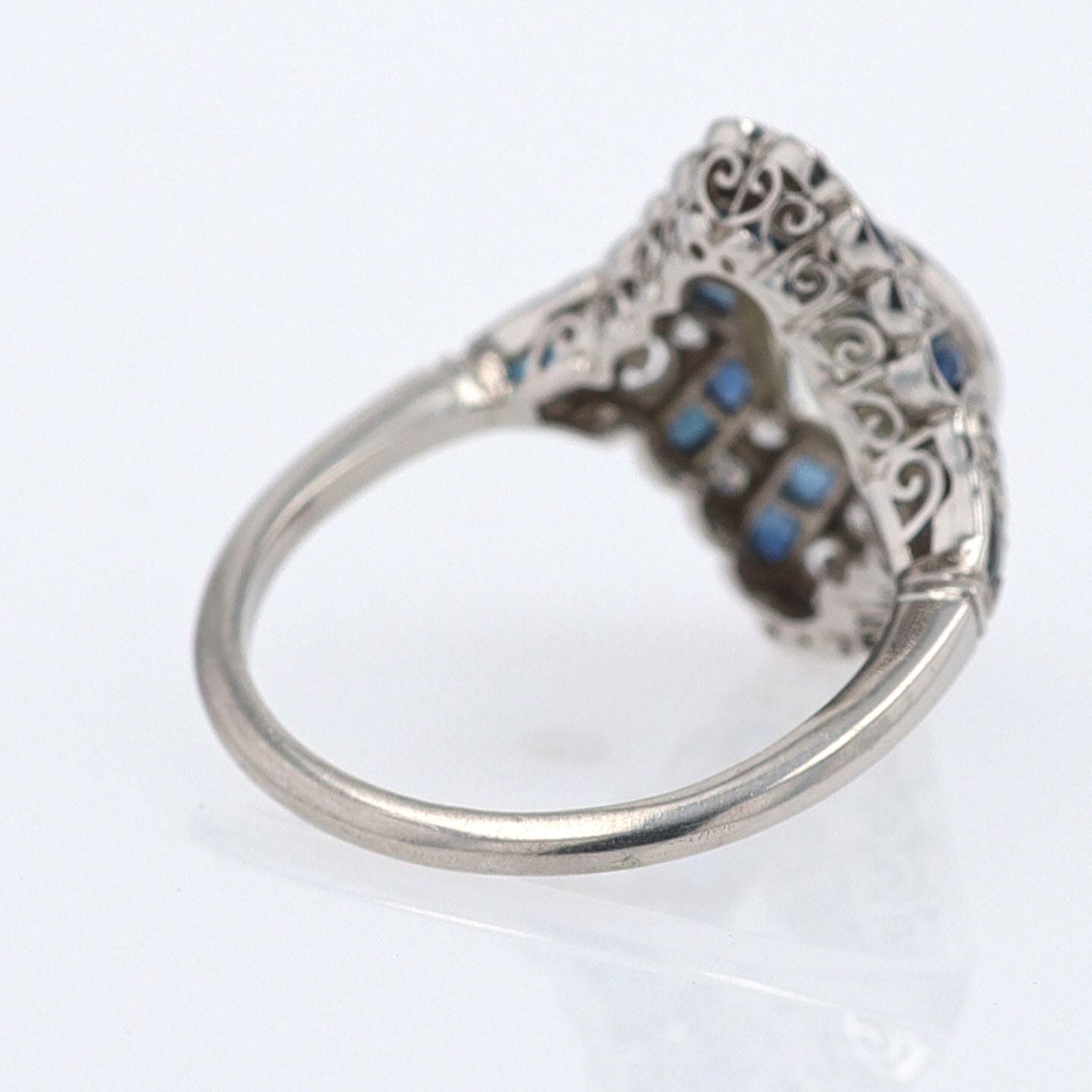 1.52 Carat Art Deco Style Diamond & Sapphire Engagement Ring