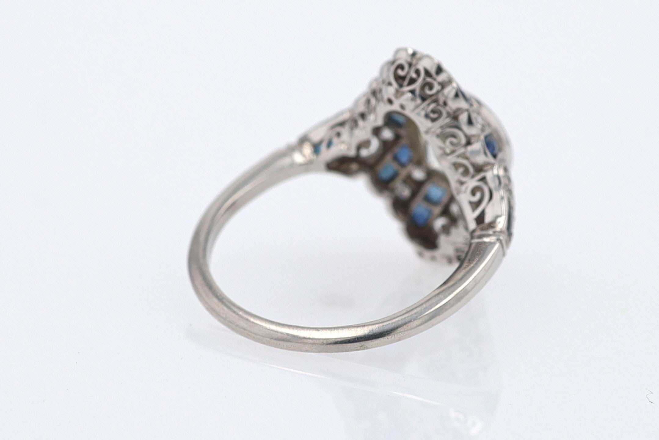 1.52 Carat Art Deco Style Diamond & Sapphire Engagement Ring