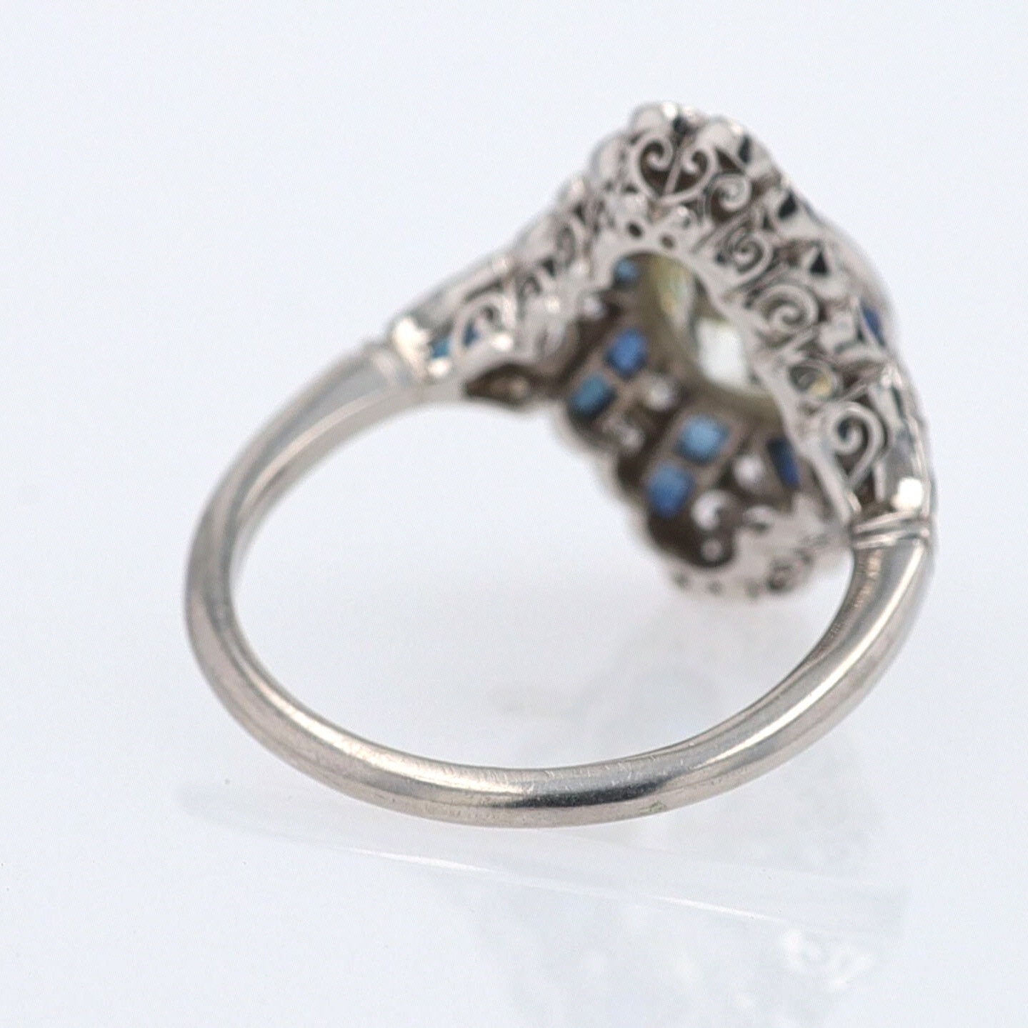 1.52 Carat Art Deco Style Diamond & Sapphire Engagement Ring