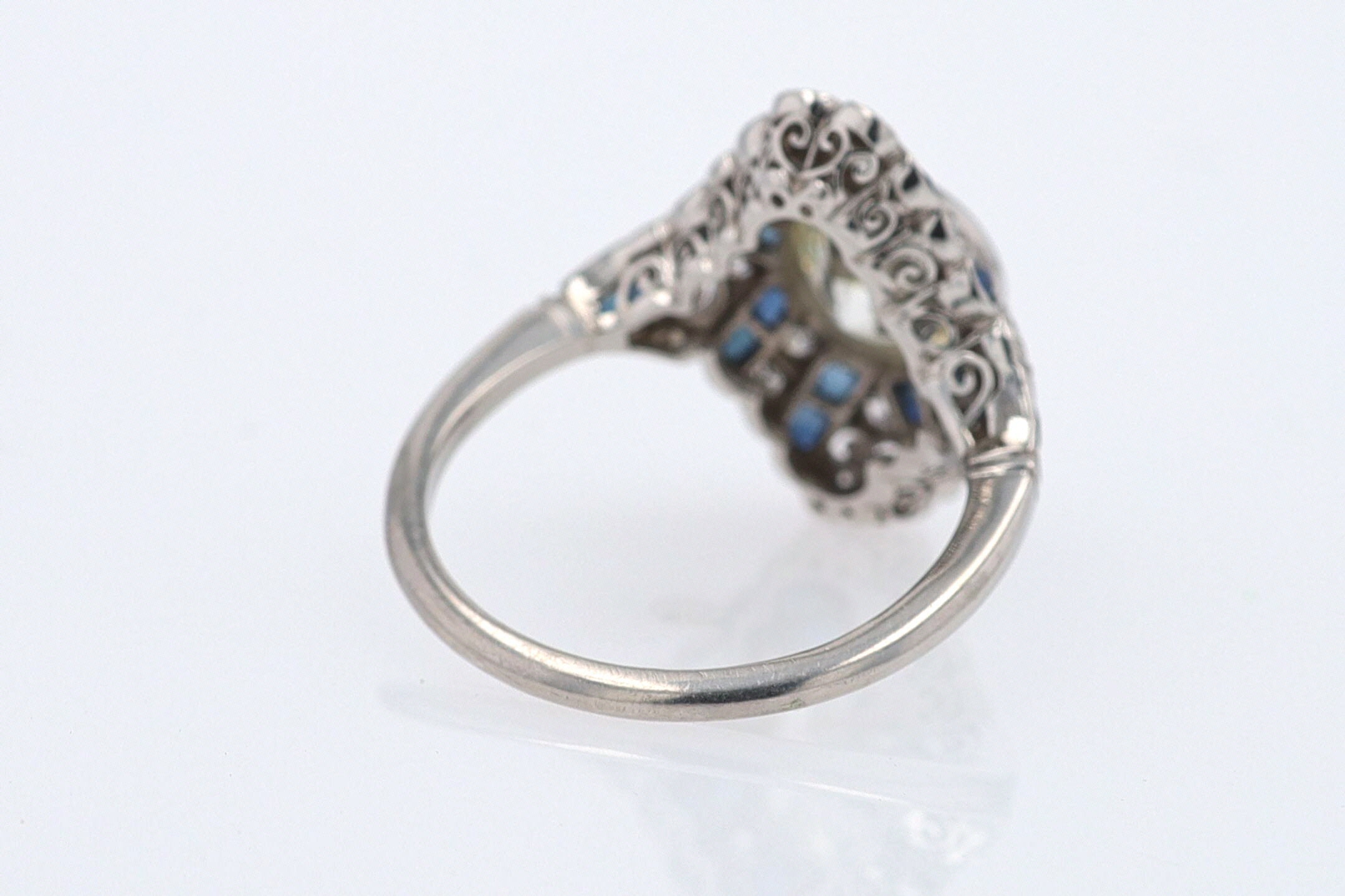 1.52 Carat Art Deco Style Diamond & Sapphire Engagement Ring