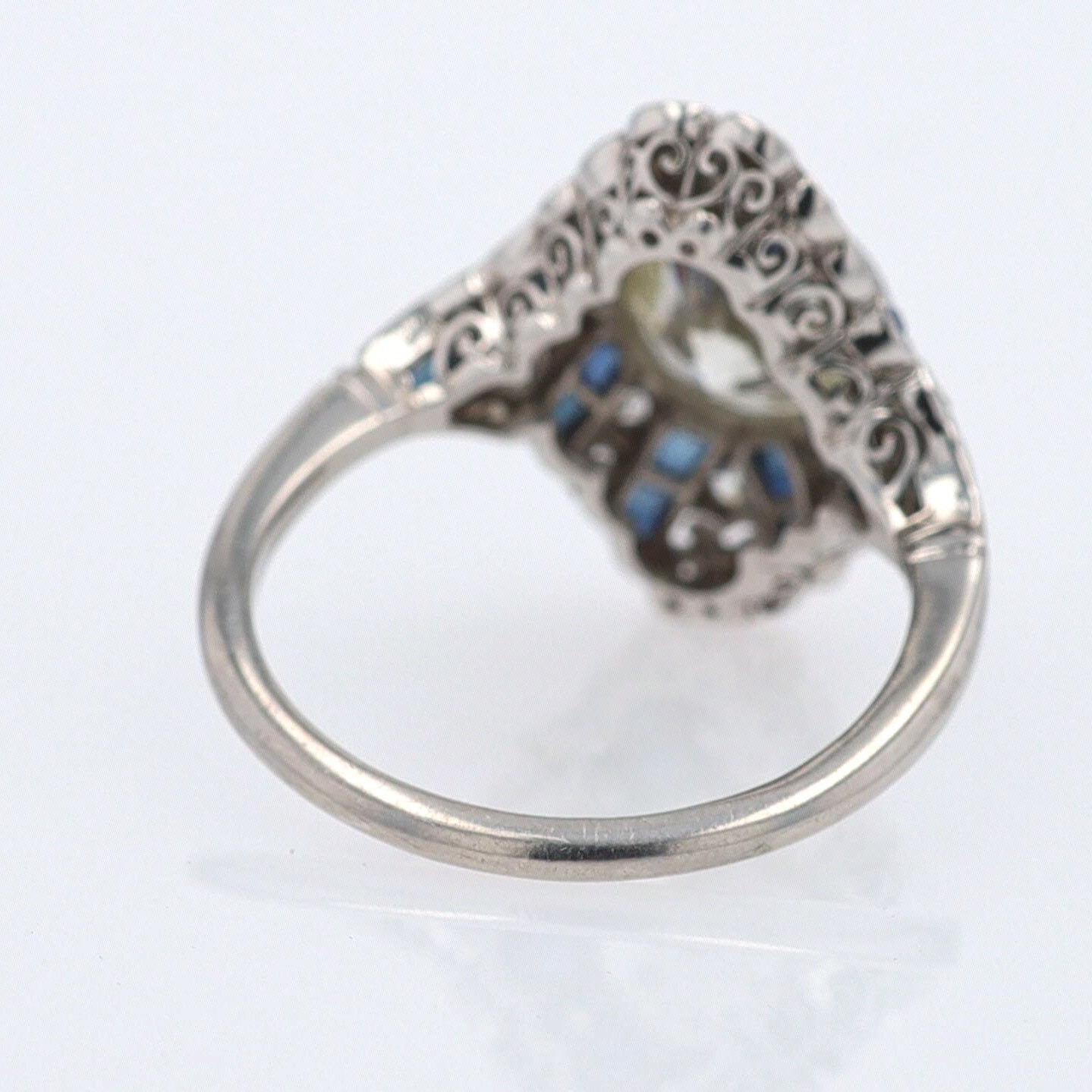 1.52 Carat Art Deco Style Diamond & Sapphire Engagement Ring