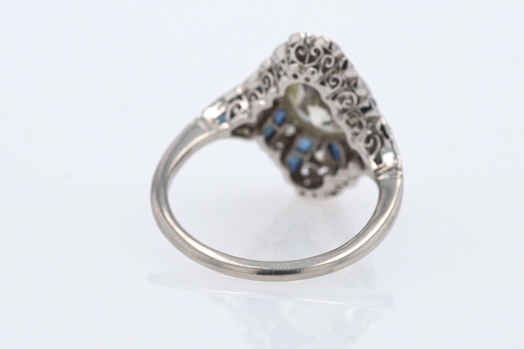 1.52 Carat Art Deco Style Diamond & Sapphire Engagement Ring