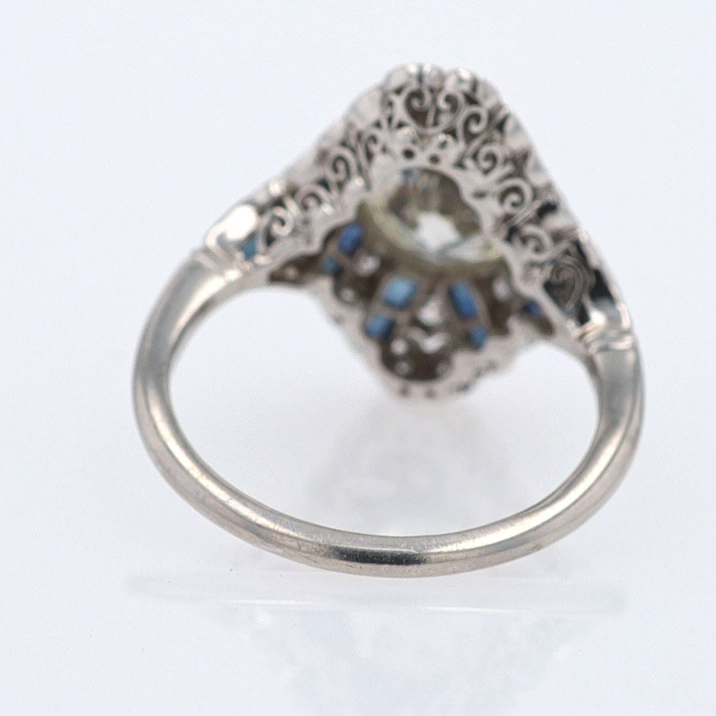 1.52 Carat Art Deco Style Diamond & Sapphire Engagement Ring