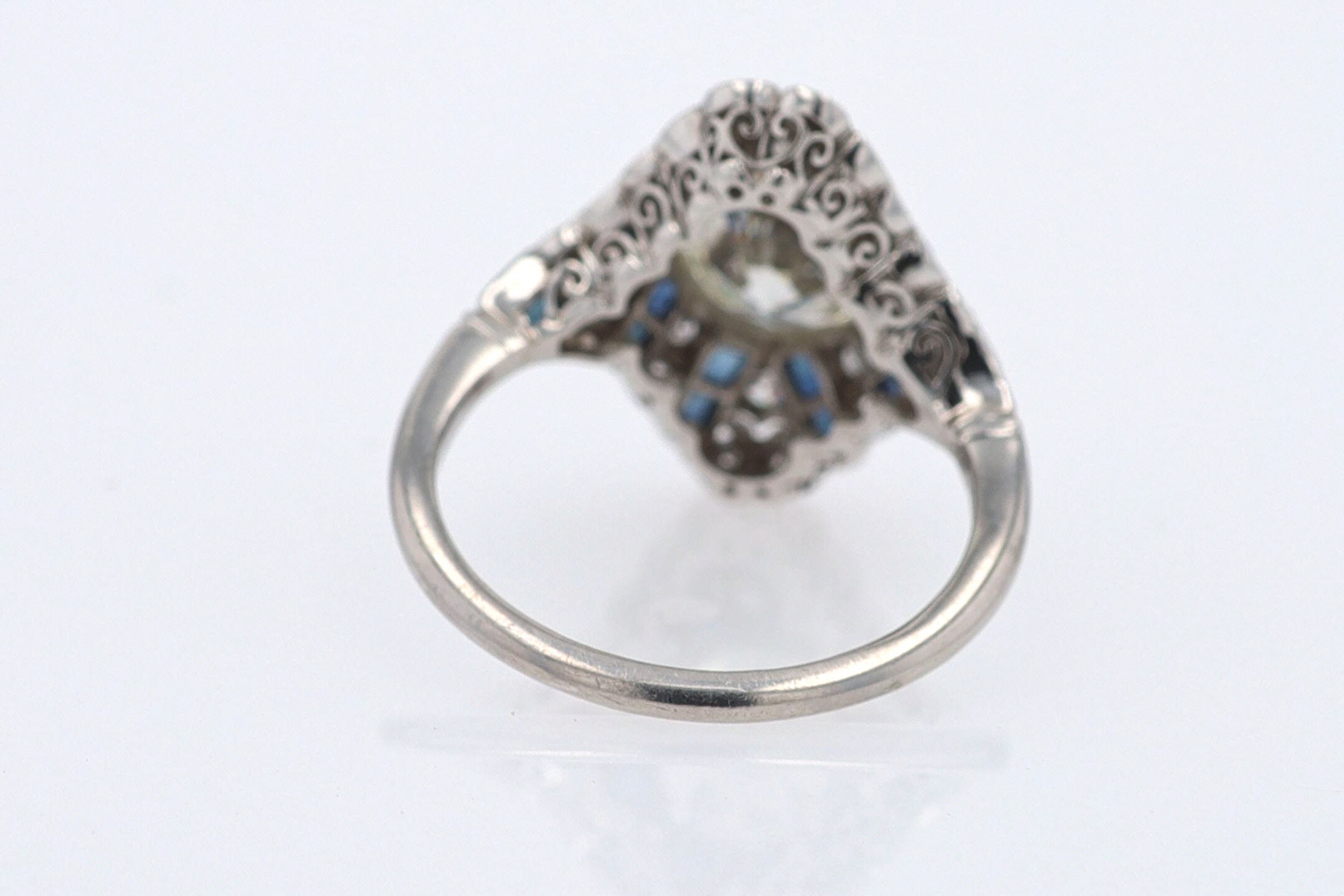 1.52 Carat Art Deco Style Diamond & Sapphire Engagement Ring