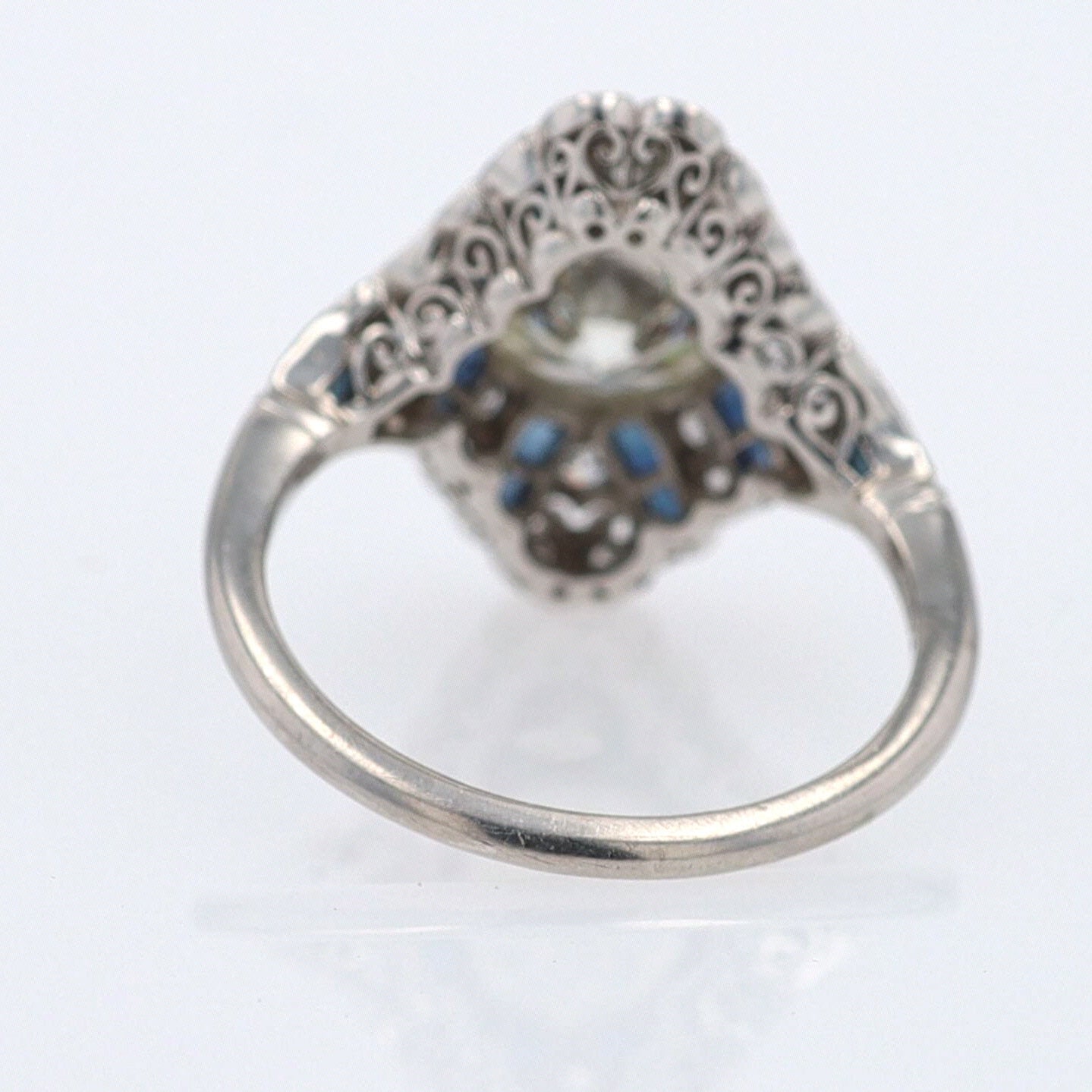 1.52 Carat Art Deco Style Diamond & Sapphire Engagement Ring