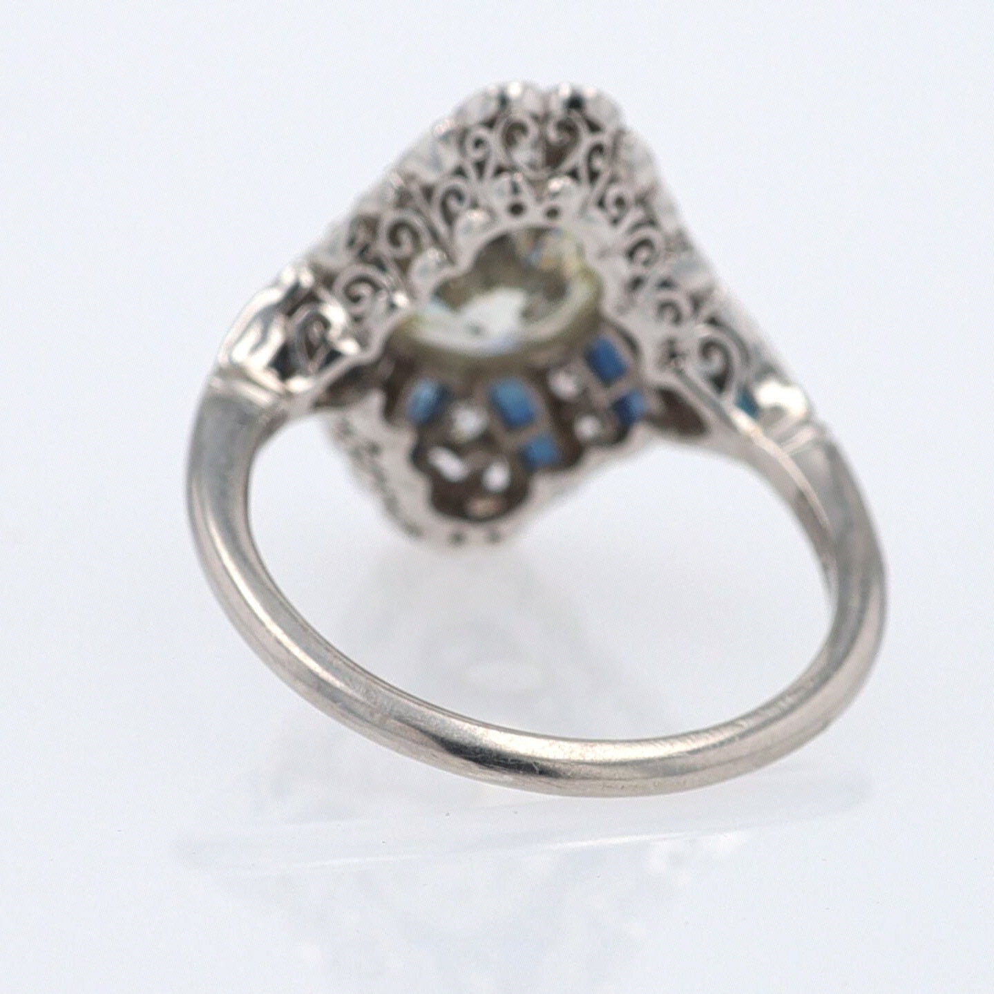 1.52 Carat Art Deco Style Diamond & Sapphire Engagement Ring