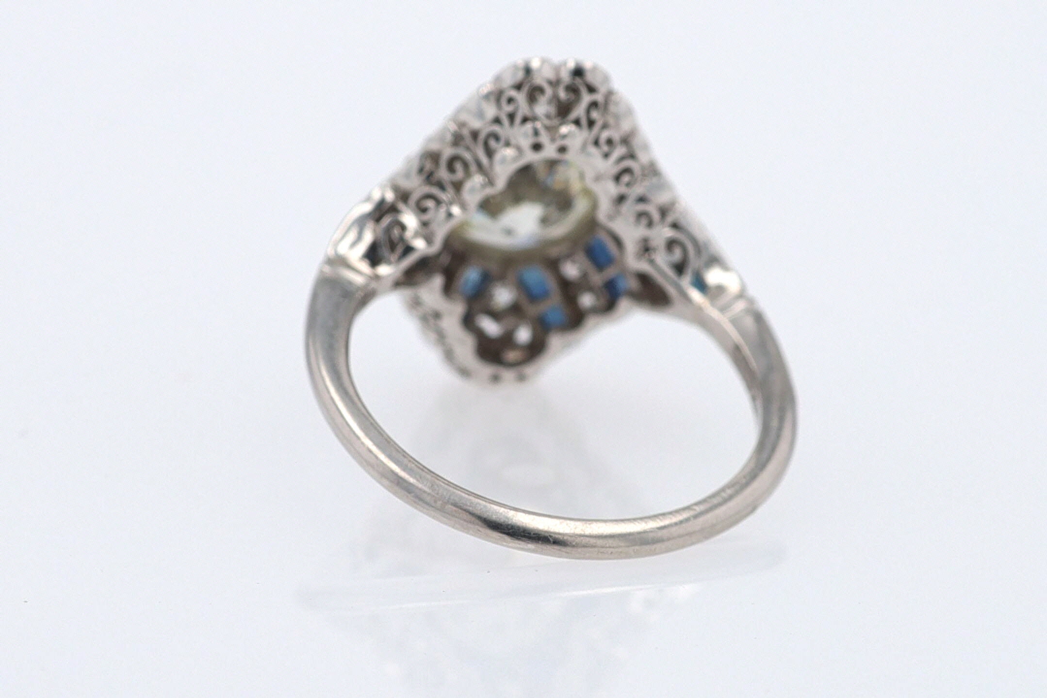 1.52 Carat Art Deco Style Diamond & Sapphire Engagement Ring